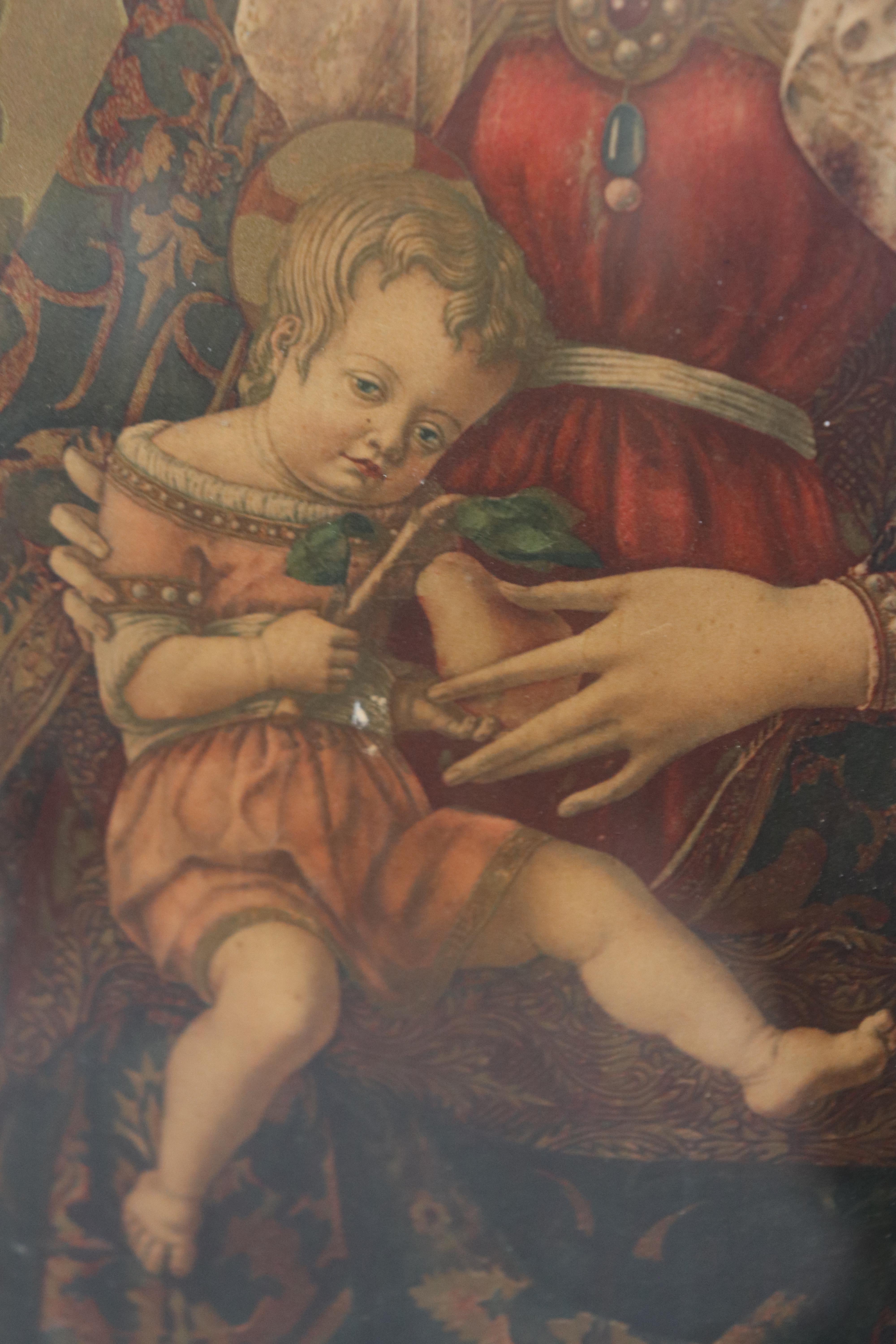 Madonna Della Candeletta von Carlo Crivelli Lithographie, geschnitzter polychromierter Rahmen im Angebot 9