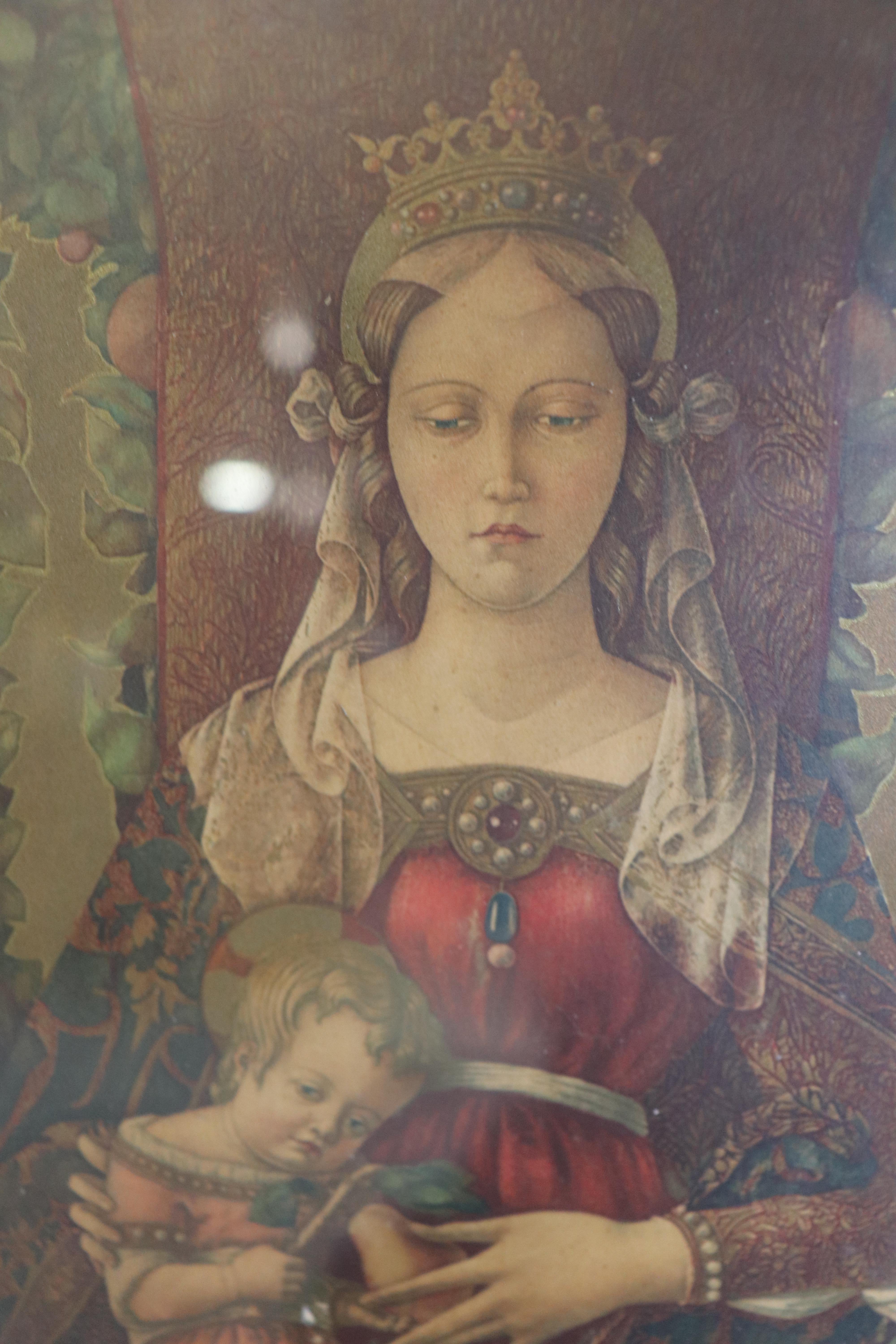 Madonna Della Candeletta von Carlo Crivelli Lithographie, geschnitzter polychromierter Rahmen (Neoklassisches Revival) im Angebot