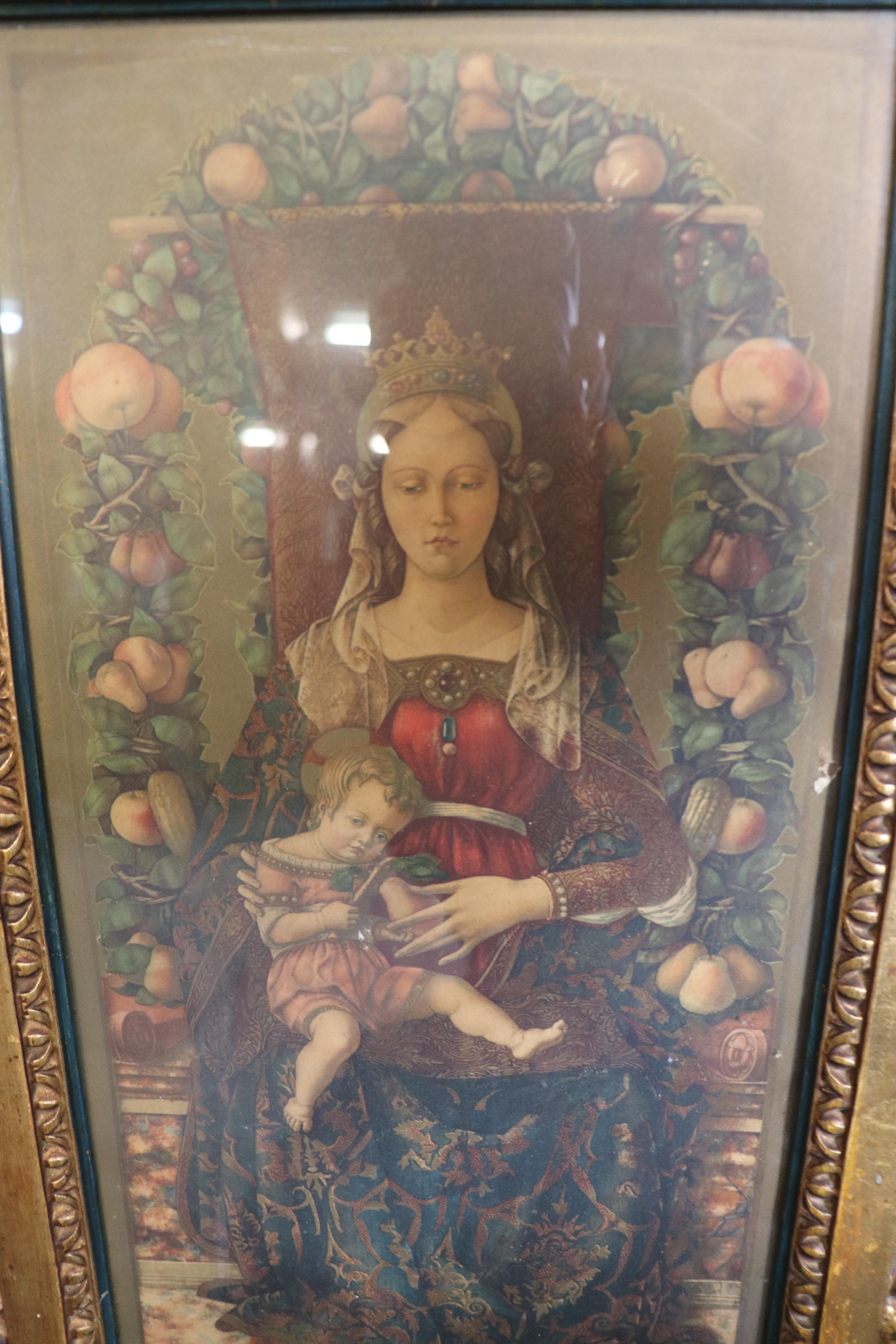 Madonna Della Candeletta von Carlo Crivelli Lithographie, geschnitzter polychromierter Rahmen im Zustand „Gut“ im Angebot in Swedesboro, NJ