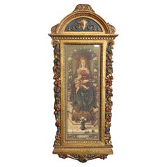 Lithographie Madonna Della Candeletta de Carlo Crivelli Cadre polychromé sculpté