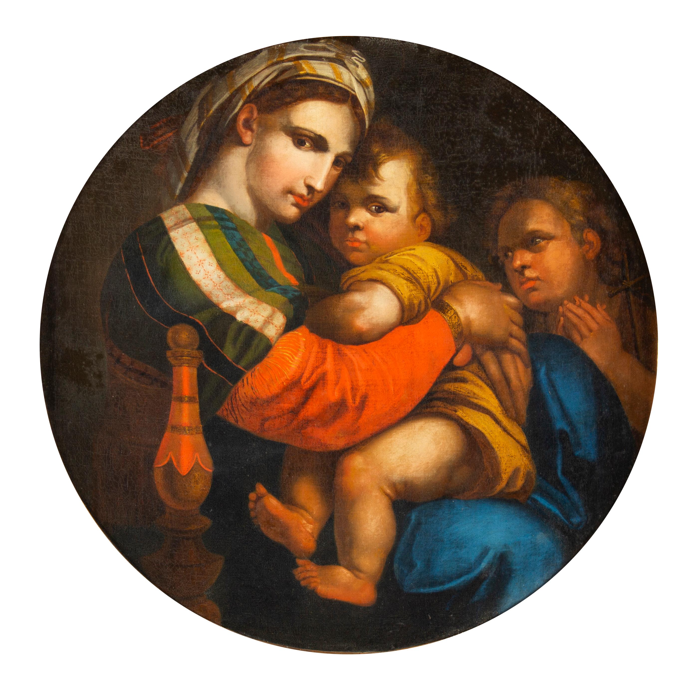 Raphael's Madonna della Sedia dates to 1513/14 and is kept in the Palazzo Pitti in Florence. Originally it was part of the Uffizi collection, and has then been brough to Paris during the storms of the Napoleonic wars. The tondo is rumoured to be