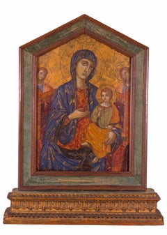 Madonna Enthroned with the Child Christ, 17th Century, Gold Gilded on Wood Panel