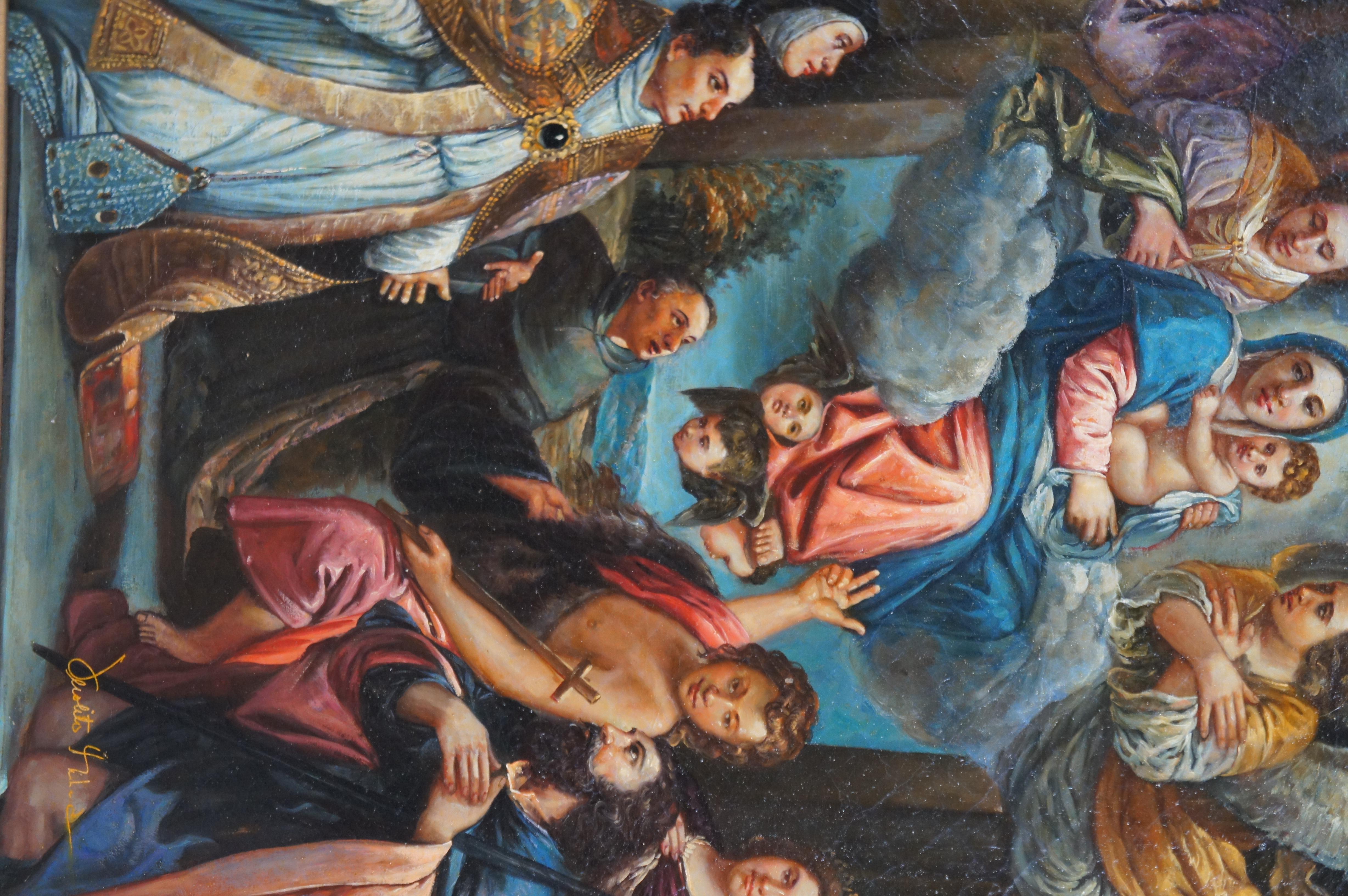 20th Century Madonna in Glory with Saints Contemporary School After Annibale Carracci Framed