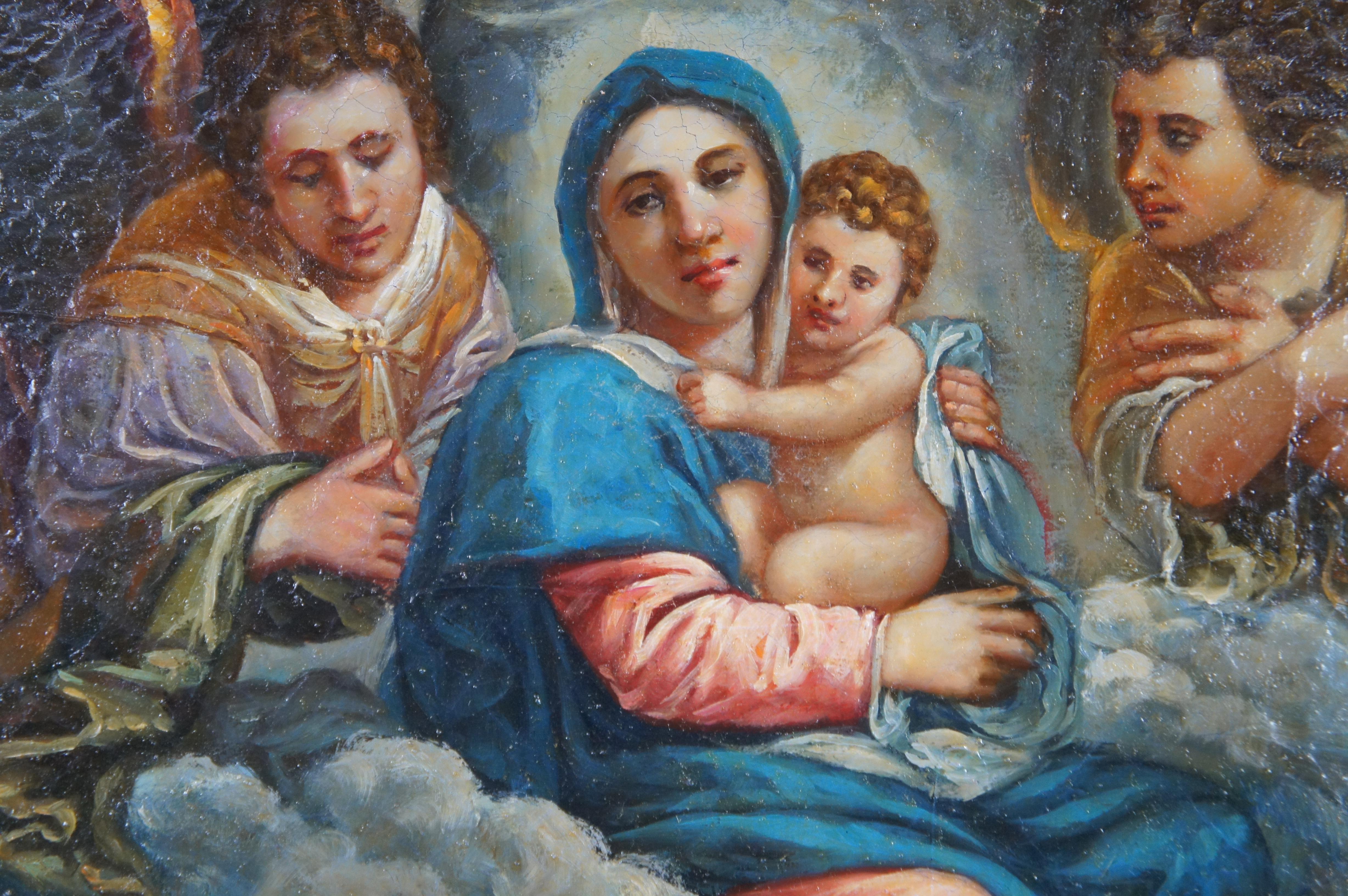 Canvas Madonna in Glory with Saints Contemporary School After Annibale Carracci Framed