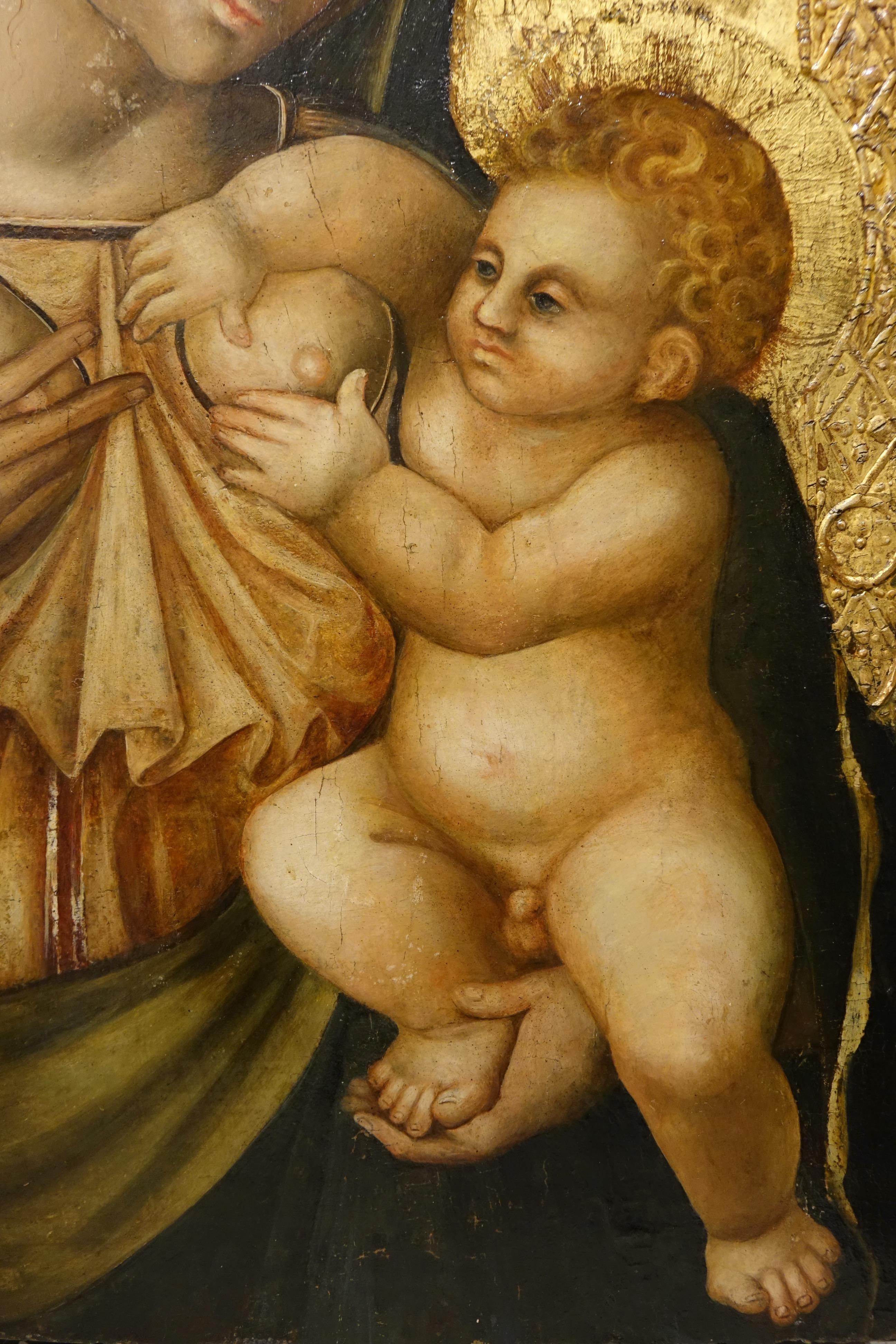 Rinascimento Madonna Lactans , Sfondo d'oro , Quattrocento Attribuito a Sano di Pietro in vendita