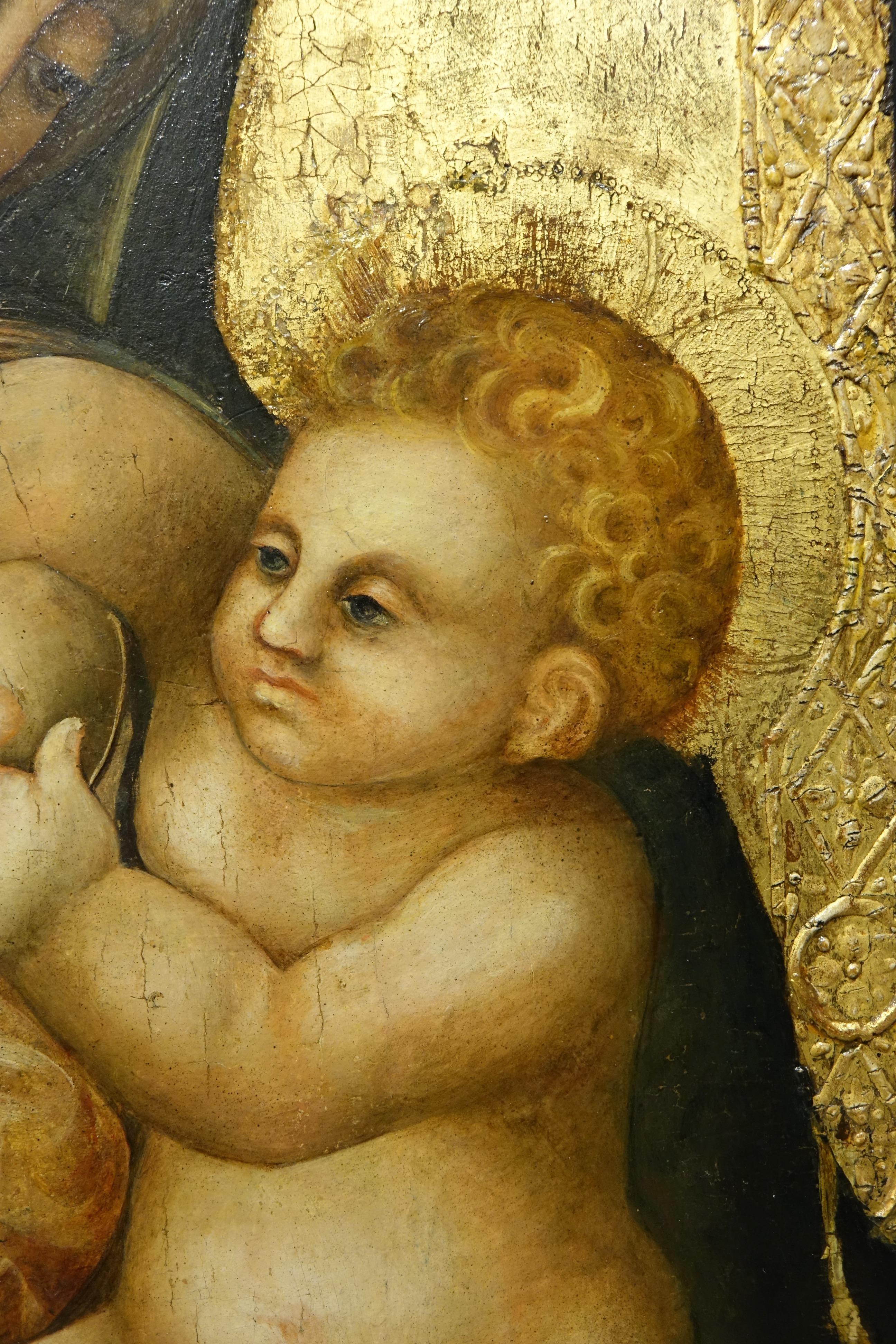 Realizzato con acquaforte Madonna Lactans , Sfondo d'oro , Quattrocento Attribuito a Sano di Pietro in vendita