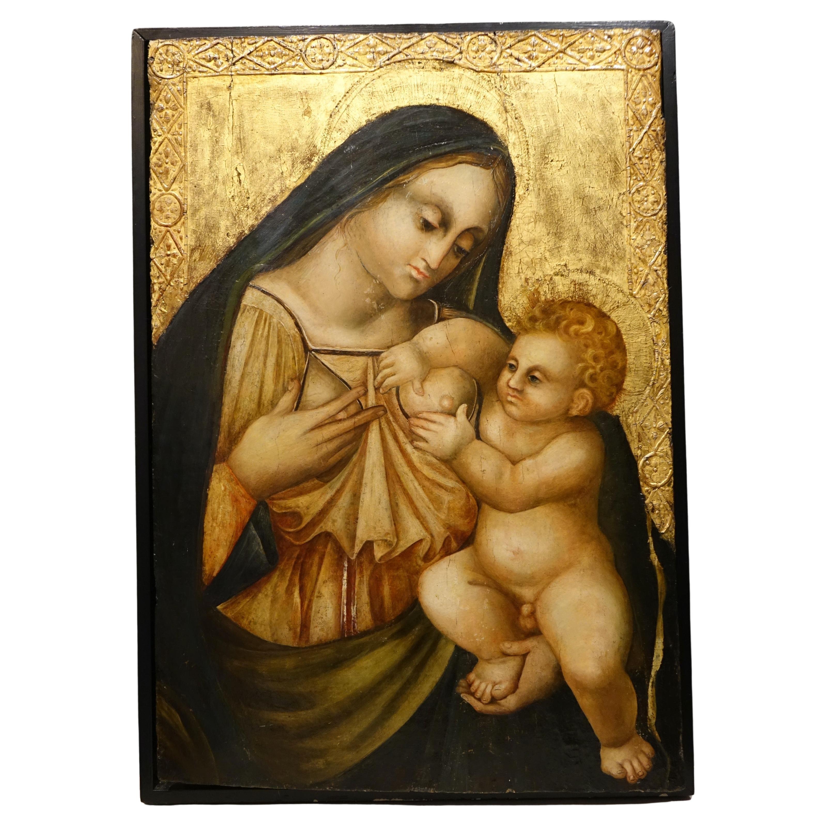 Madonna Lactans , Sfondo d'oro , Quattrocento Attribuito a Sano di Pietro in vendita