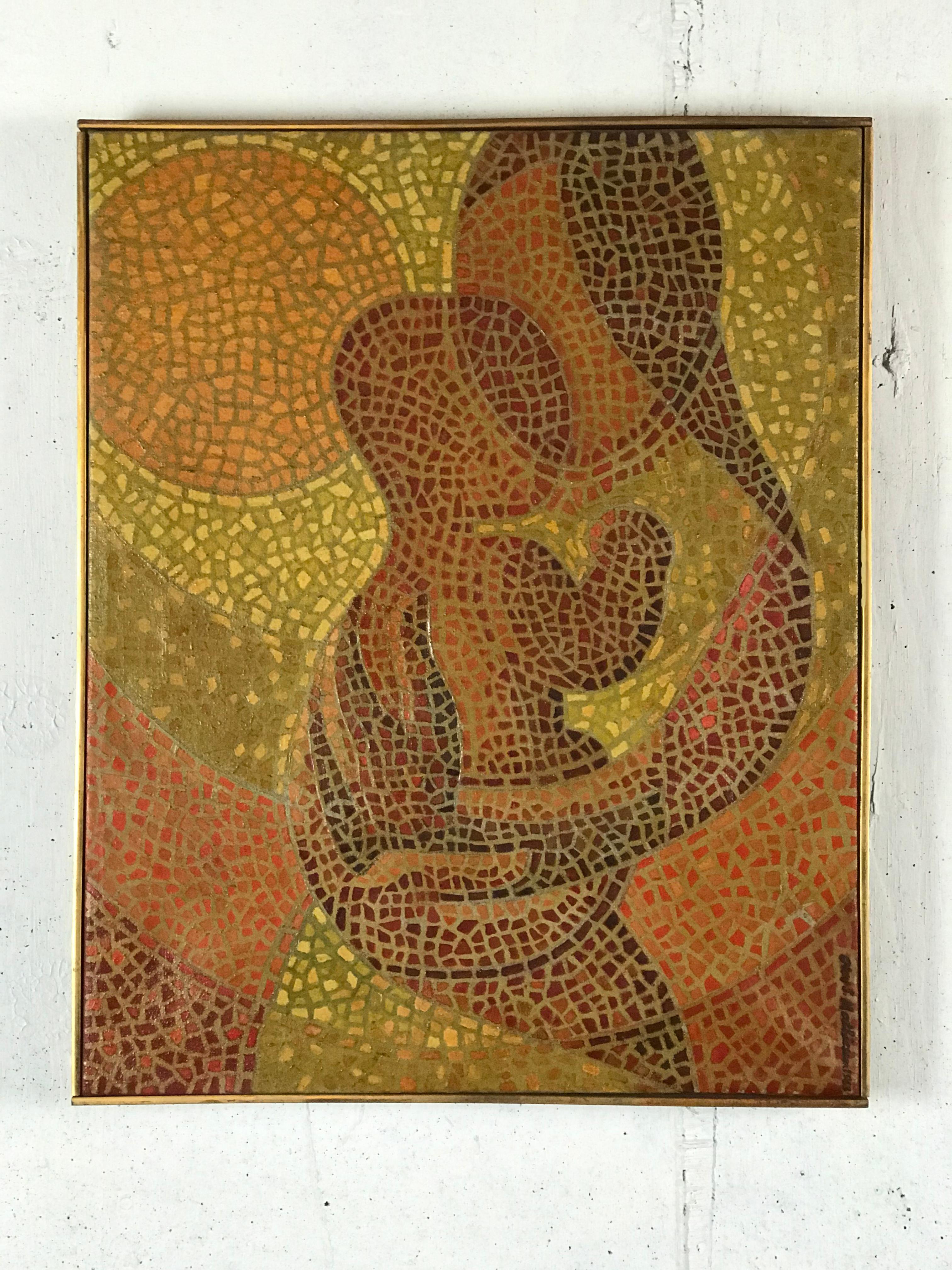 Madonna Mother & Child Mosaic Painting by Olav Mathiesen, Oil on Canvas, 1963 5