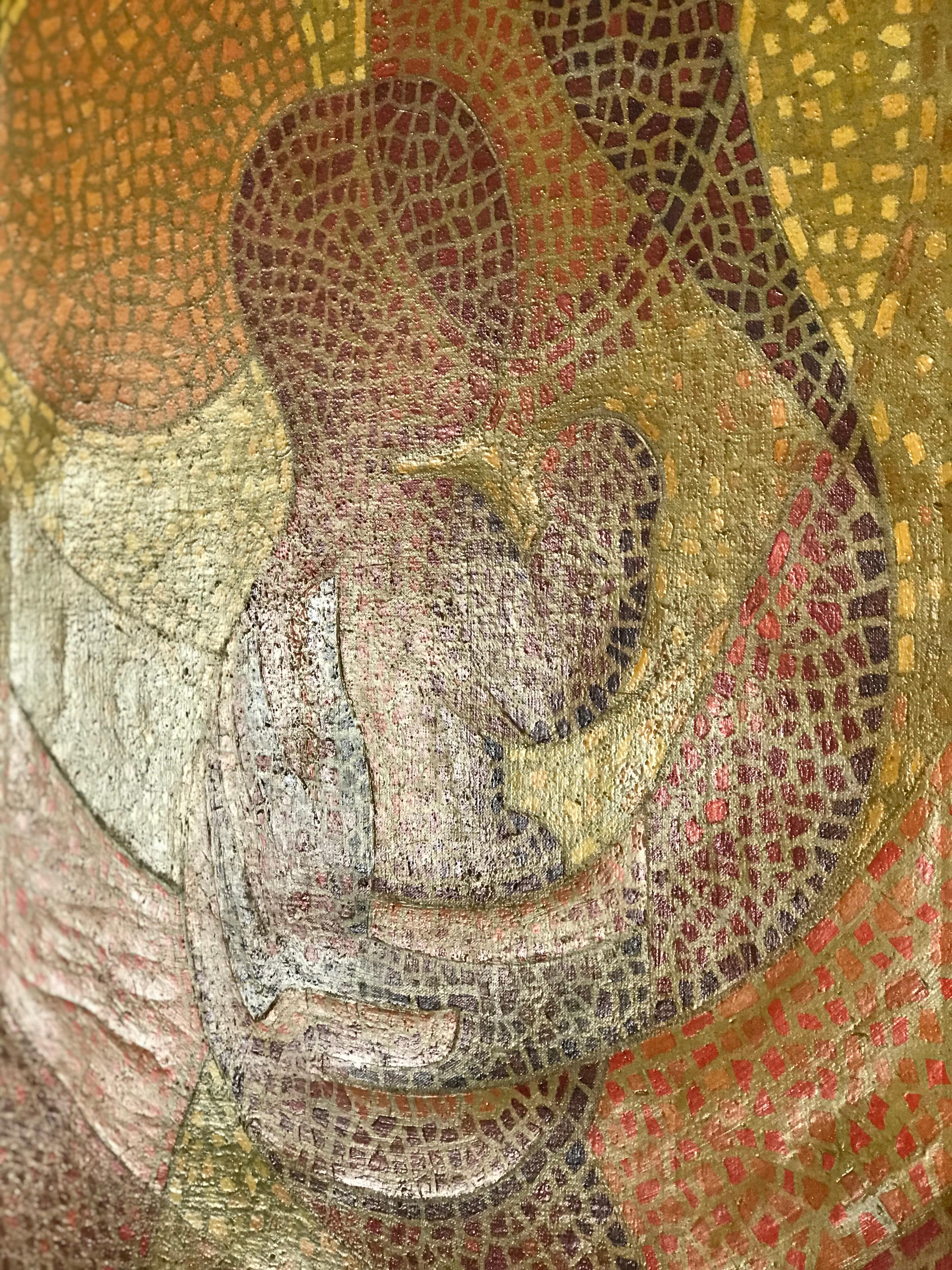 Brushed Madonna Mother & Child Mosaic Painting by Olav Mathiesen, Oil on Canvas, 1963