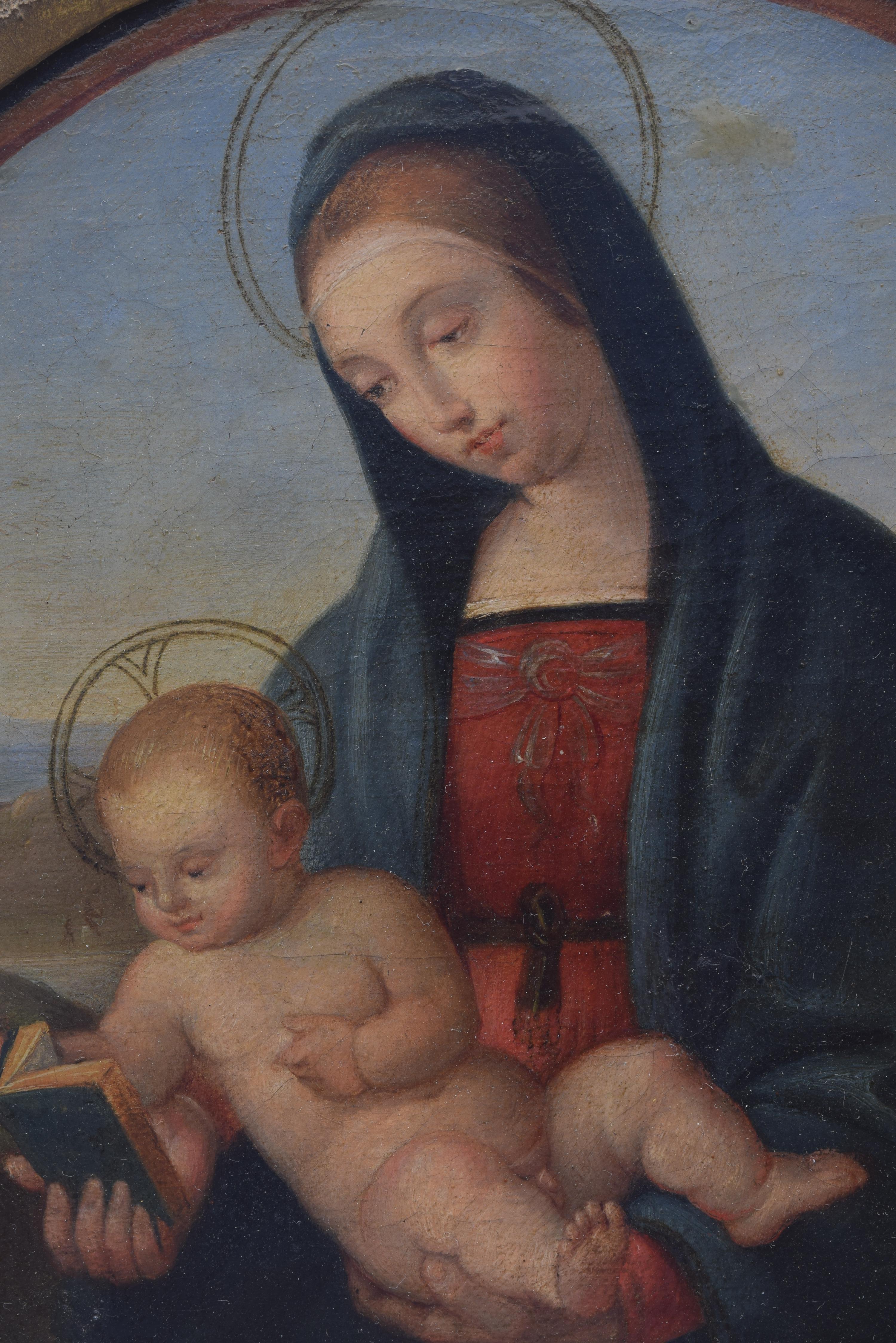 Néo-classique Madonna. Huile sur toile. 19e siècle, d'après Raphael Sanzio.