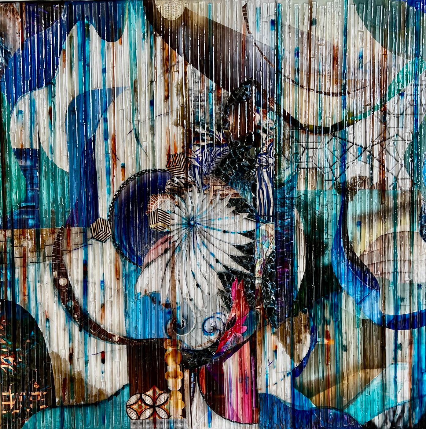 Mi trabajo está influido por mi experiencia como pintor de vidrieras y creador de dibujos animados para la Stained Glass Assoc. de Carolina del Norte. Esta experiencia dio lugar a una técnica personal original de collage y trozos de vidrio cortados