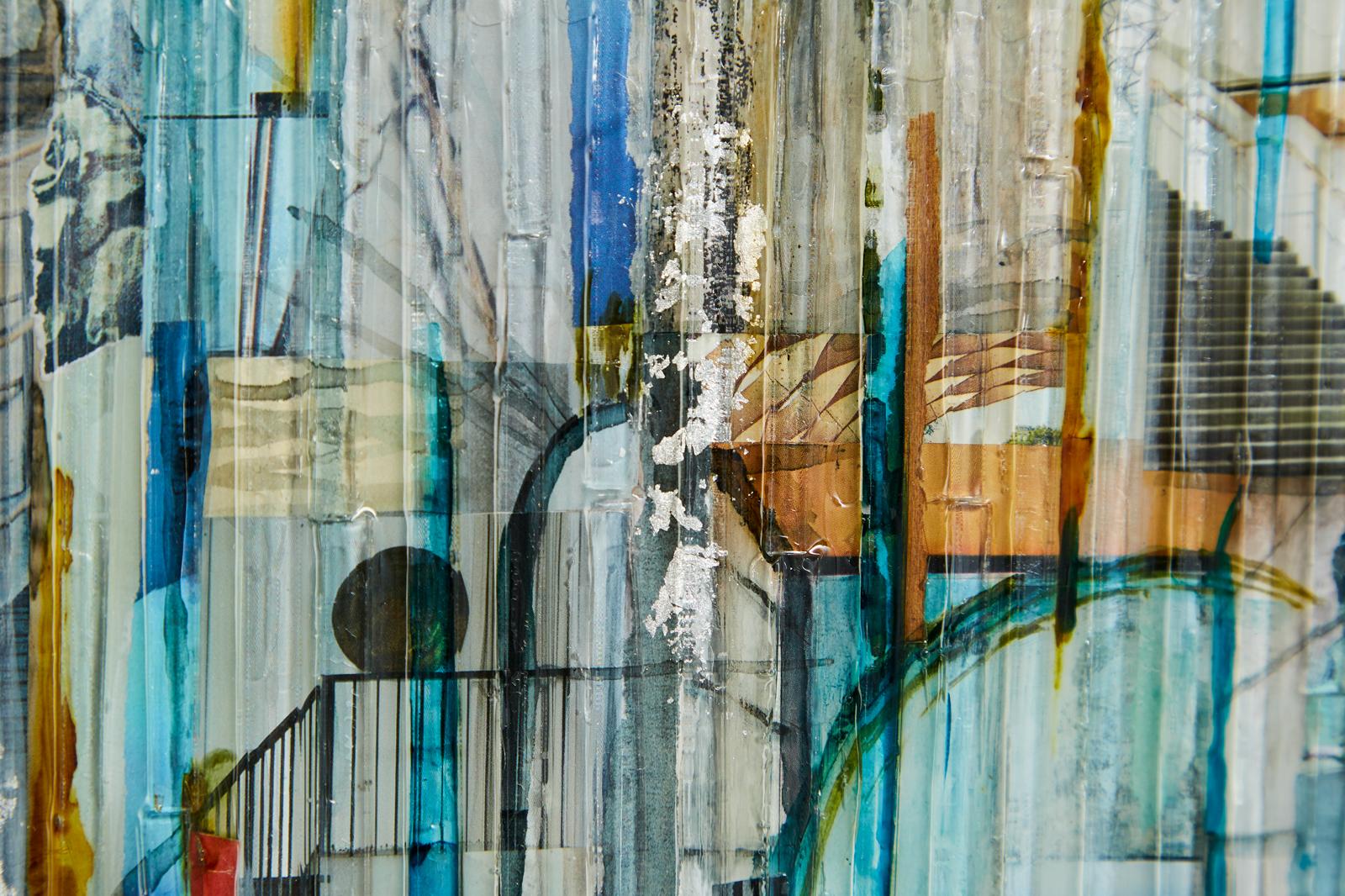 'Pathways', Mixed Media, Abstract Painting, Glass on Wood Panel Triptych - Contemporary Mixed Media Art by Madonna Phillips