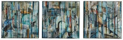 'Pathways', Mixed Media, Abstract Painting, Glass on Wood Panel Triptych