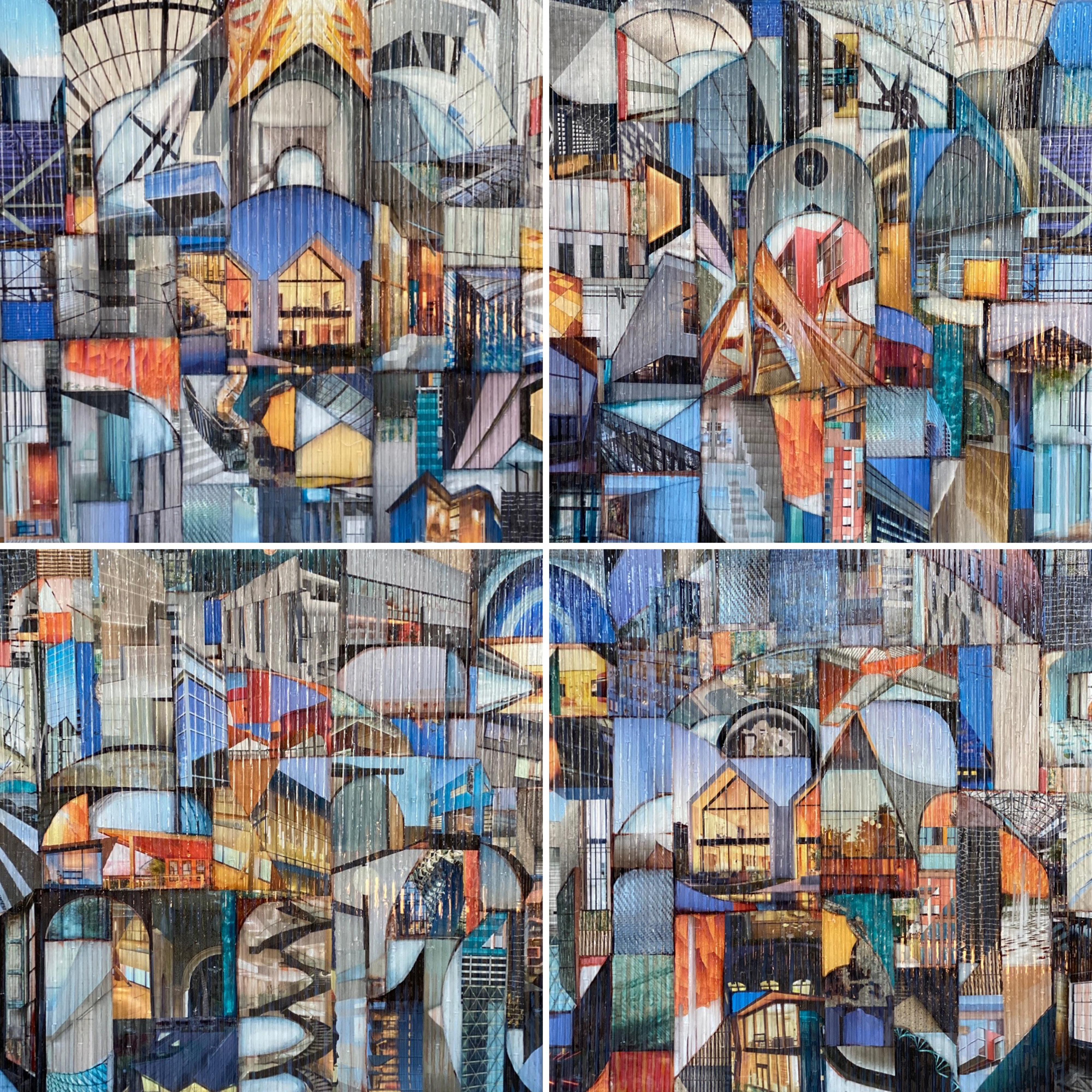 'Sinuous' Quadriptych Abstract Architectural Painting