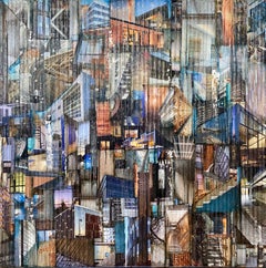 'Breakthrough I', Mixed Media Abstract Painting, Glass, Paint, Collage on Wood