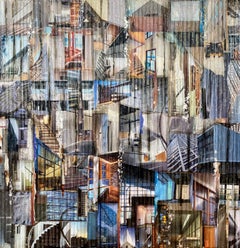 Avance II", pintura abstracta en técnica mixta, vidrio, pintura, collage sobre madera