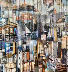 „Breakthrough III“, Abstraktes Gemälde in Mischtechnik, Glas, Farbe, Collage auf Holz