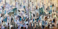 'Monumental' Mixed Media Diptych, Abstract Painting, Architecture