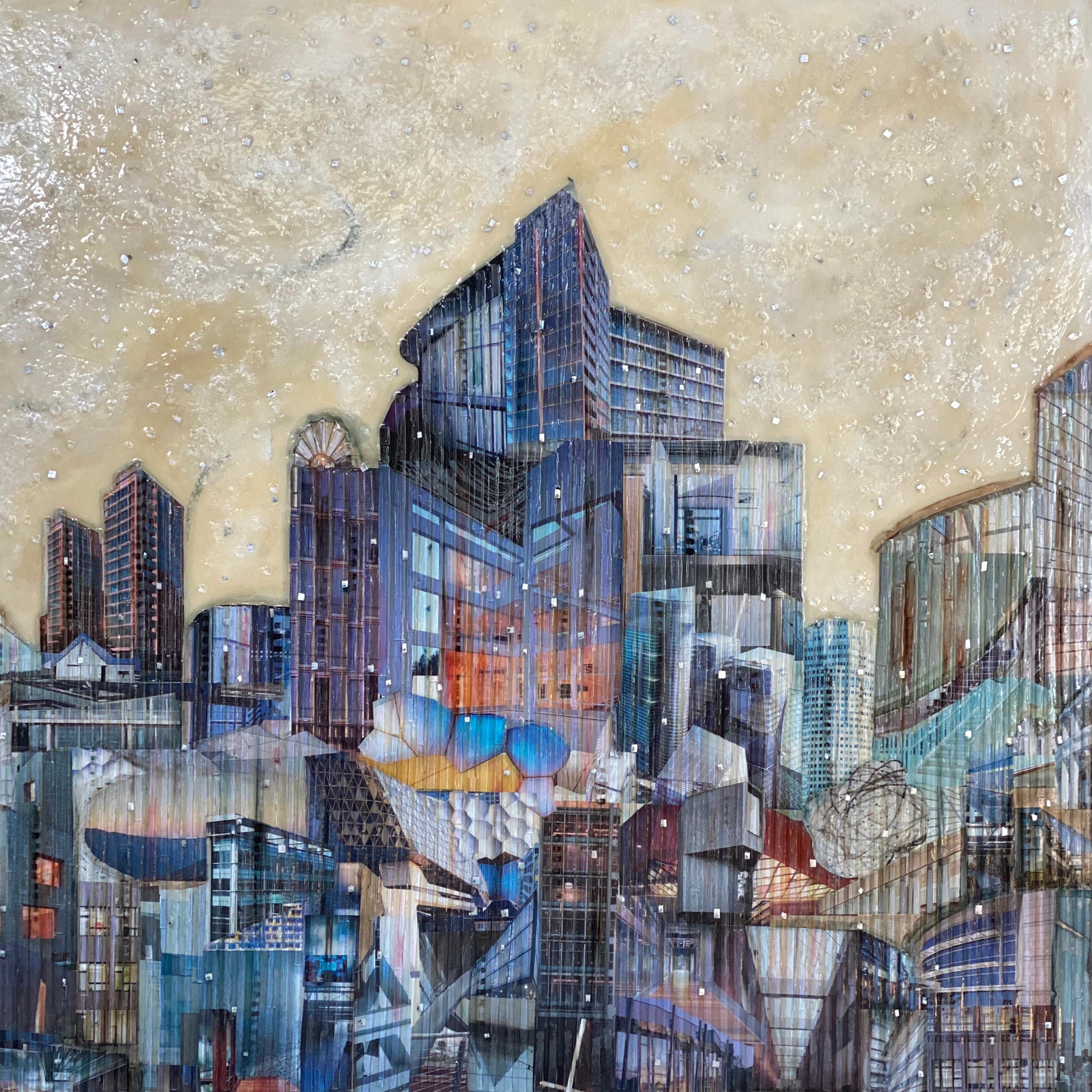 'Rim City', Mixed Media, Abstract Painting, Glass on Wood Panel, Diptych 1