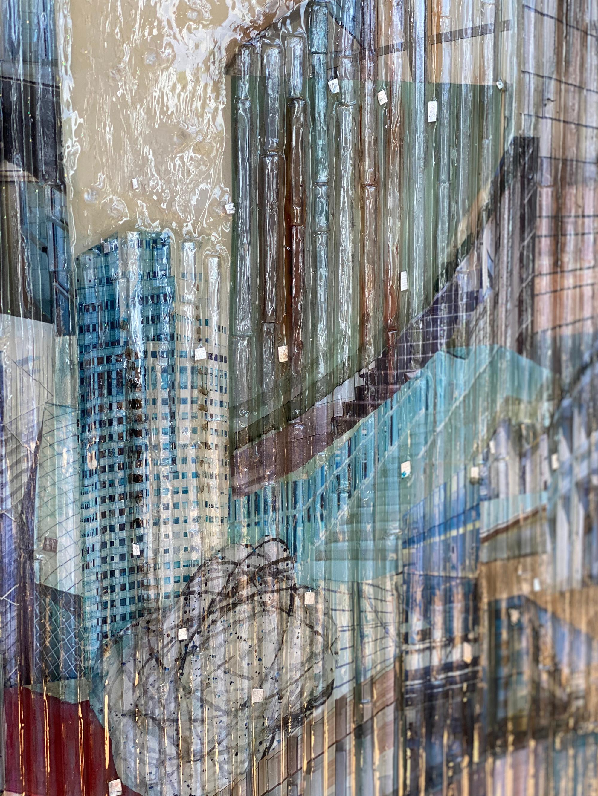 'Rim City', Mixed Media, Abstract Painting, Glass on Wood Panel, Diptych 7