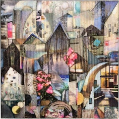 'Urban Overstory', Mixed Media, Abstract Painting, Glass on Wood Panel, Diptych