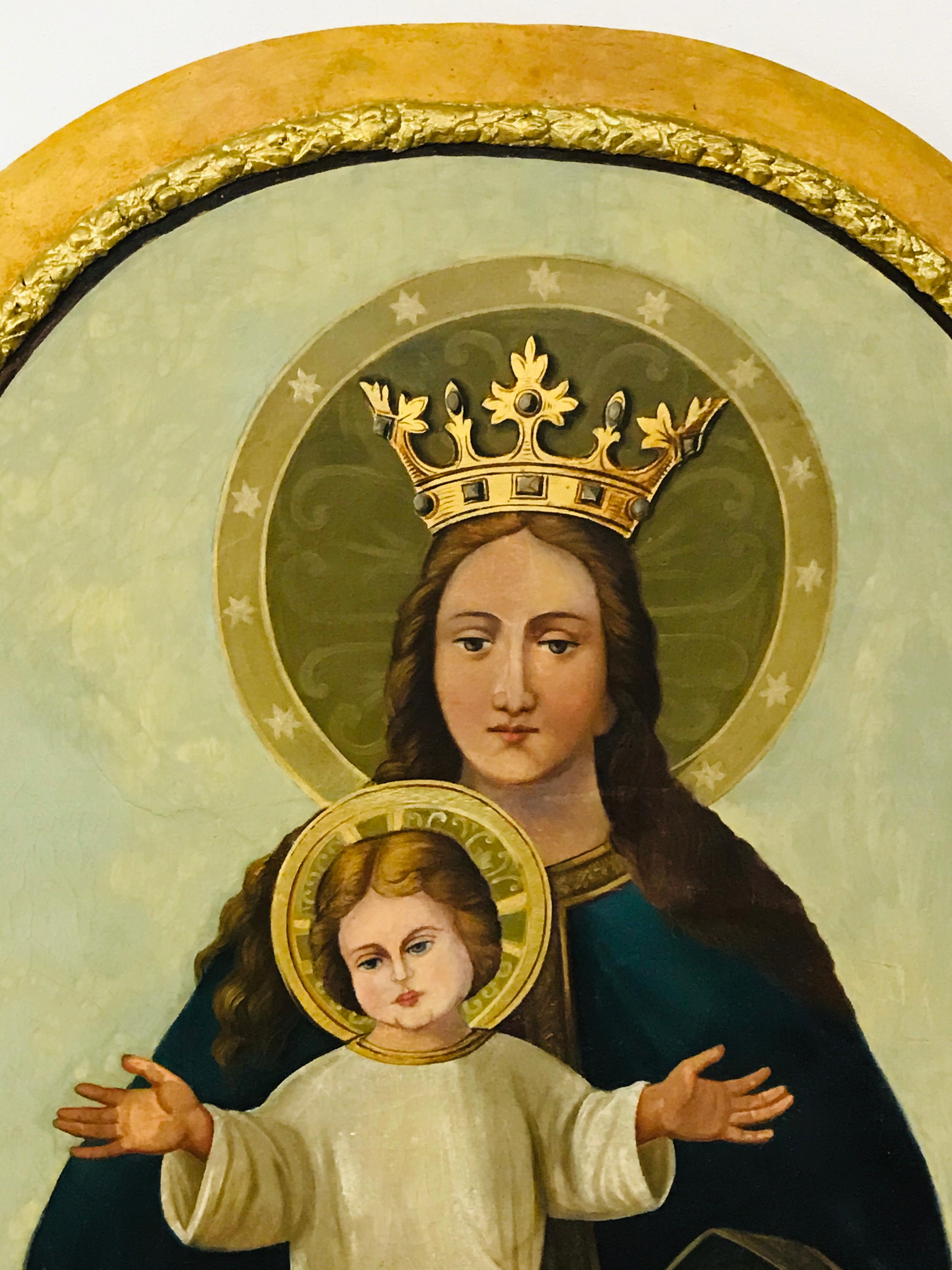 Madonna with a child is painted oil on the canvas. A frame of the picture is made of wood. All the picture is in original condition.