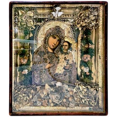 Madonna with Child 19th Century Framed in Wood Box Frame with Lots of Details