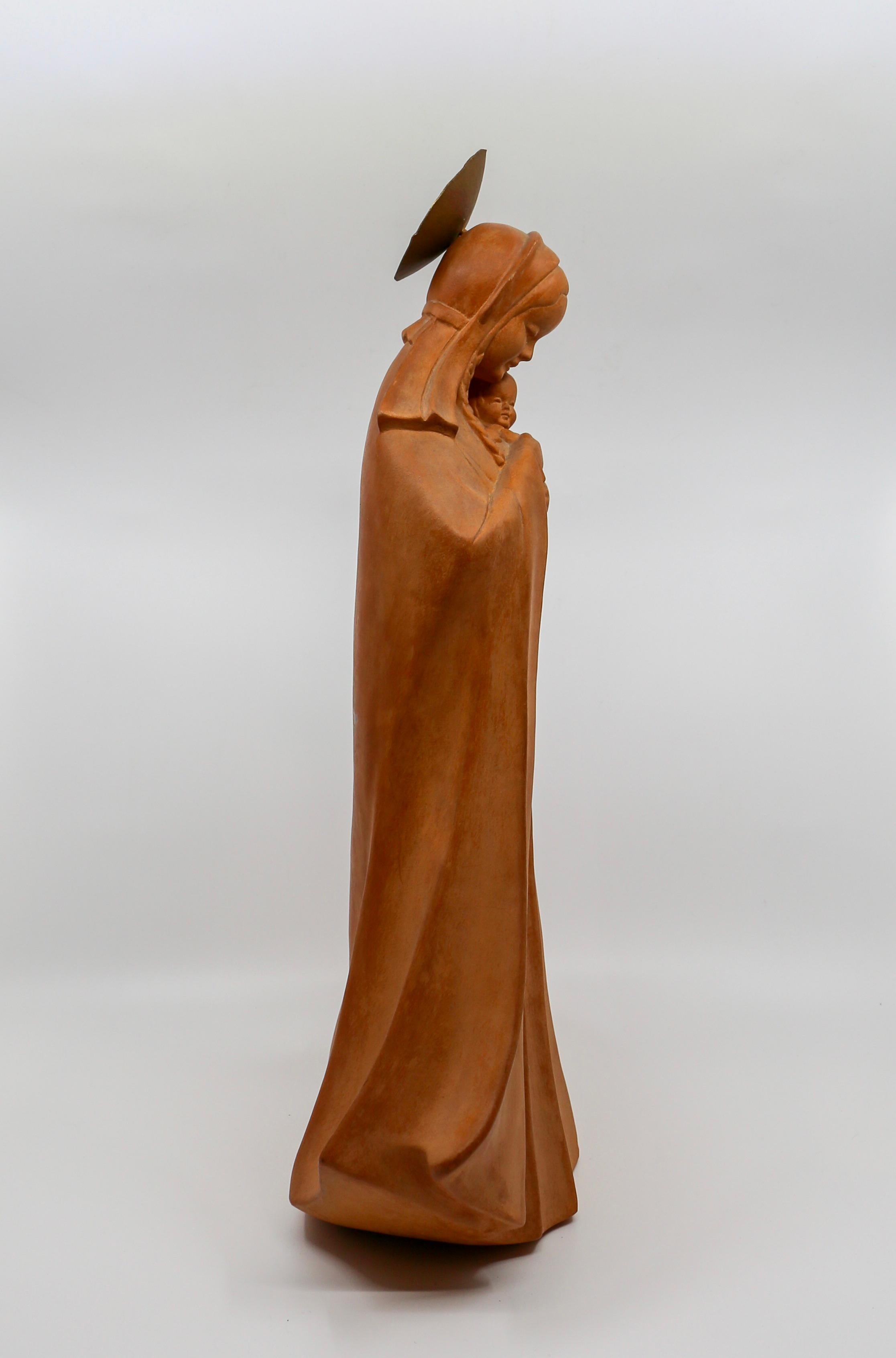 Mid-Century Modern Madonna with Child Terracotta Sculpture For Sale