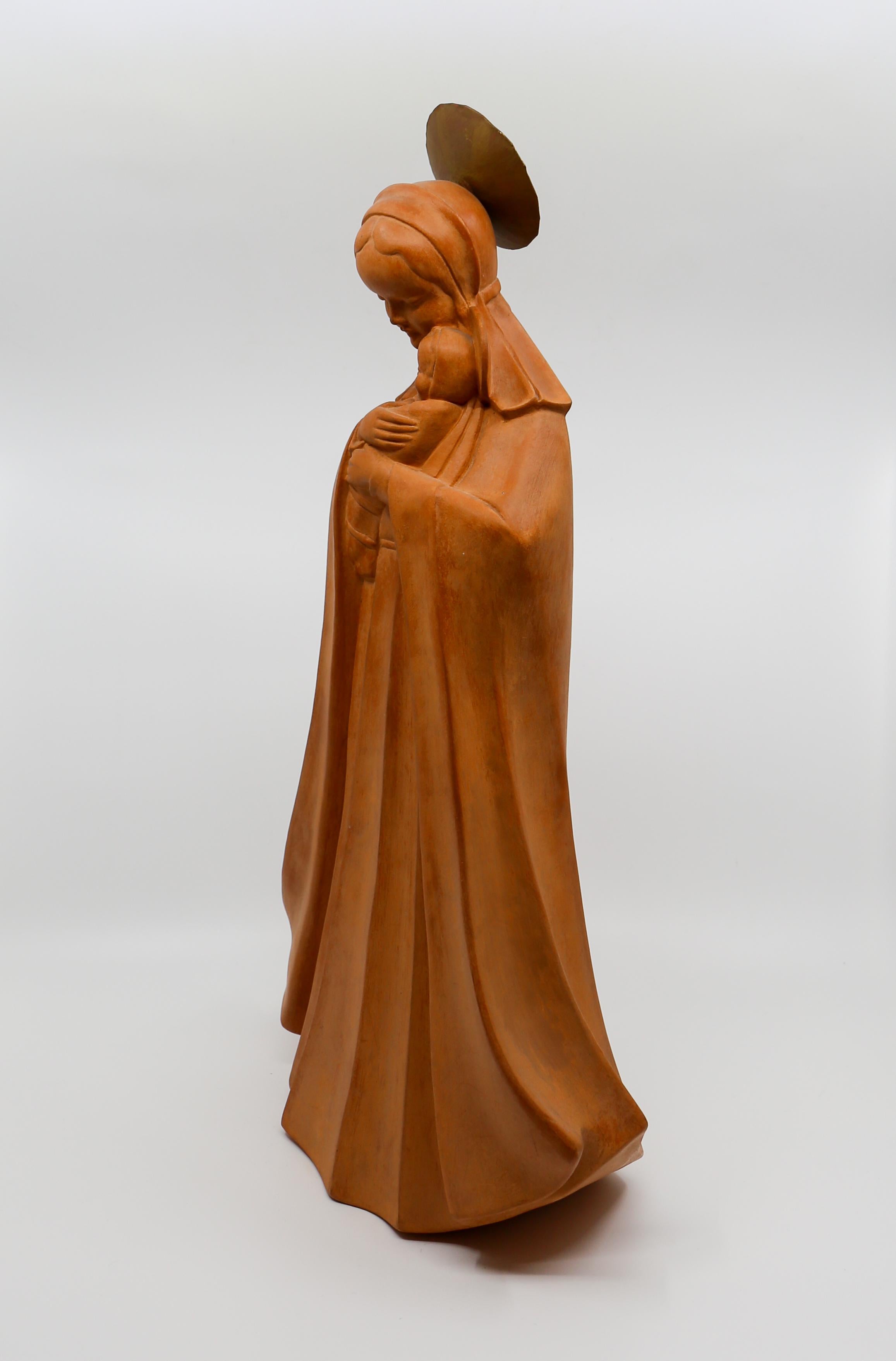 20th Century Madonna with Child Terracotta Sculpture For Sale