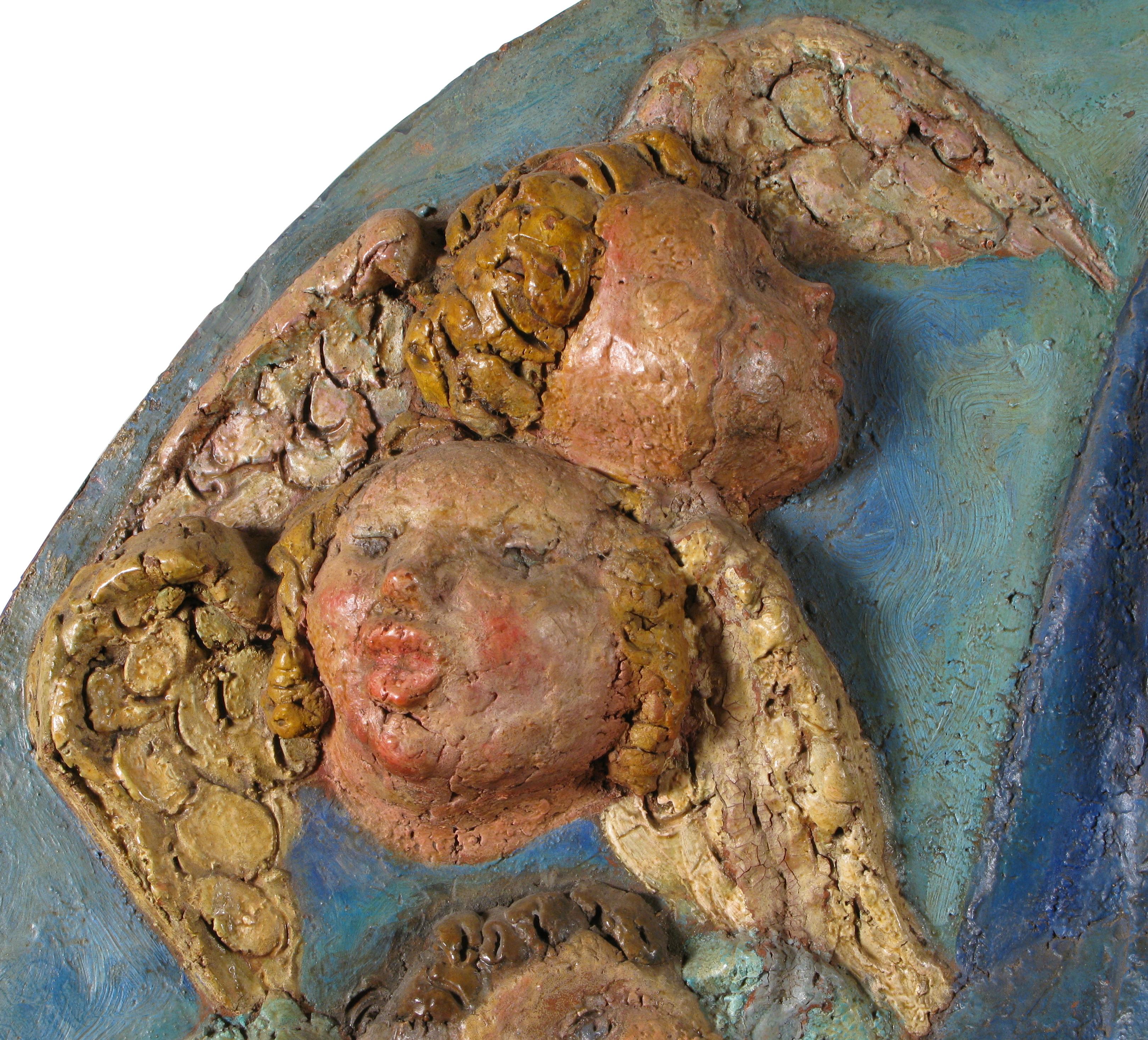 Renaissance Vierge à l'enfant, tondo en terre cuite polychrome du 20e siècle en vente