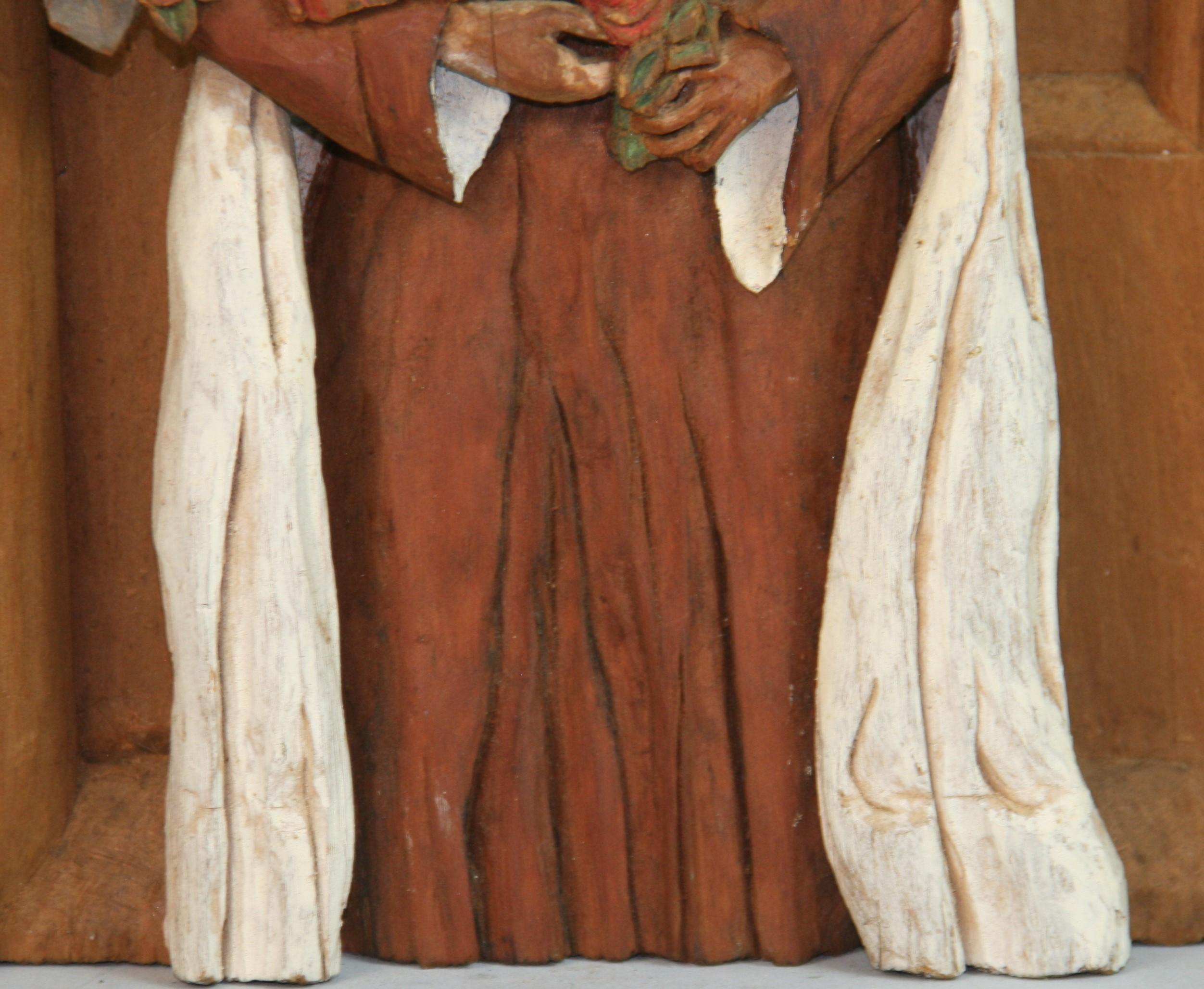 Fruitwood Madonna with Crucifix Hand Carved Sculpture For Sale