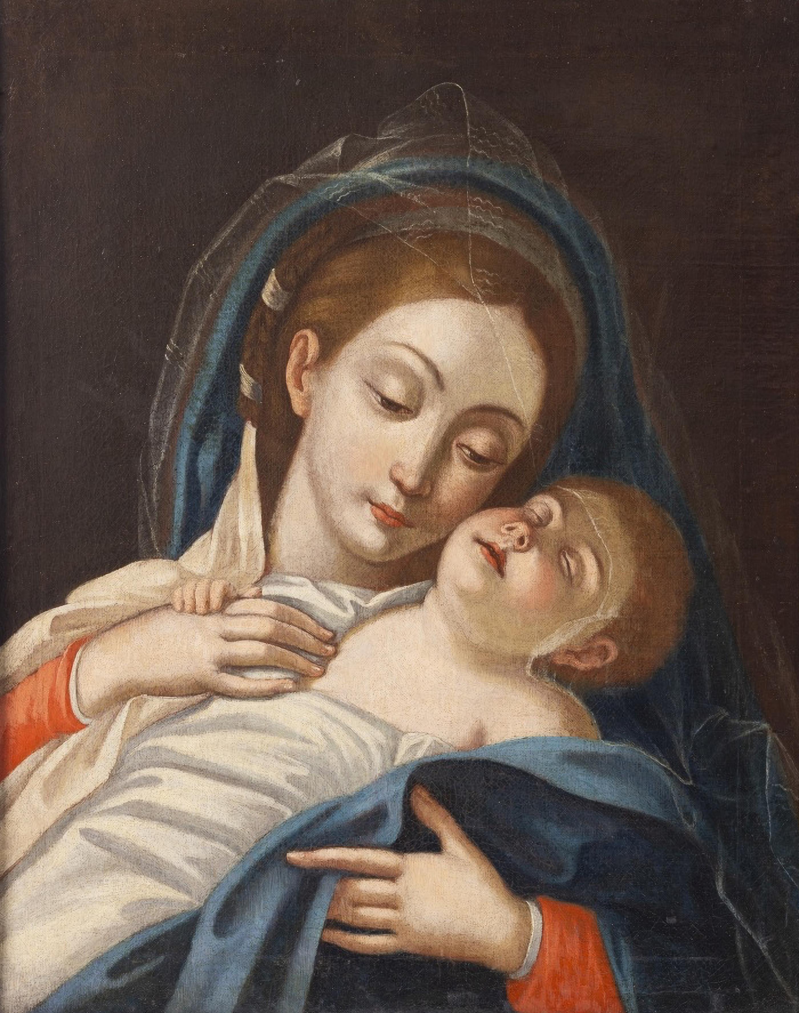 „Madonna mit schlafendem Kind, Anhänger von Giovan Battista Salvi Il Sassoferrato  (Barock) im Angebot