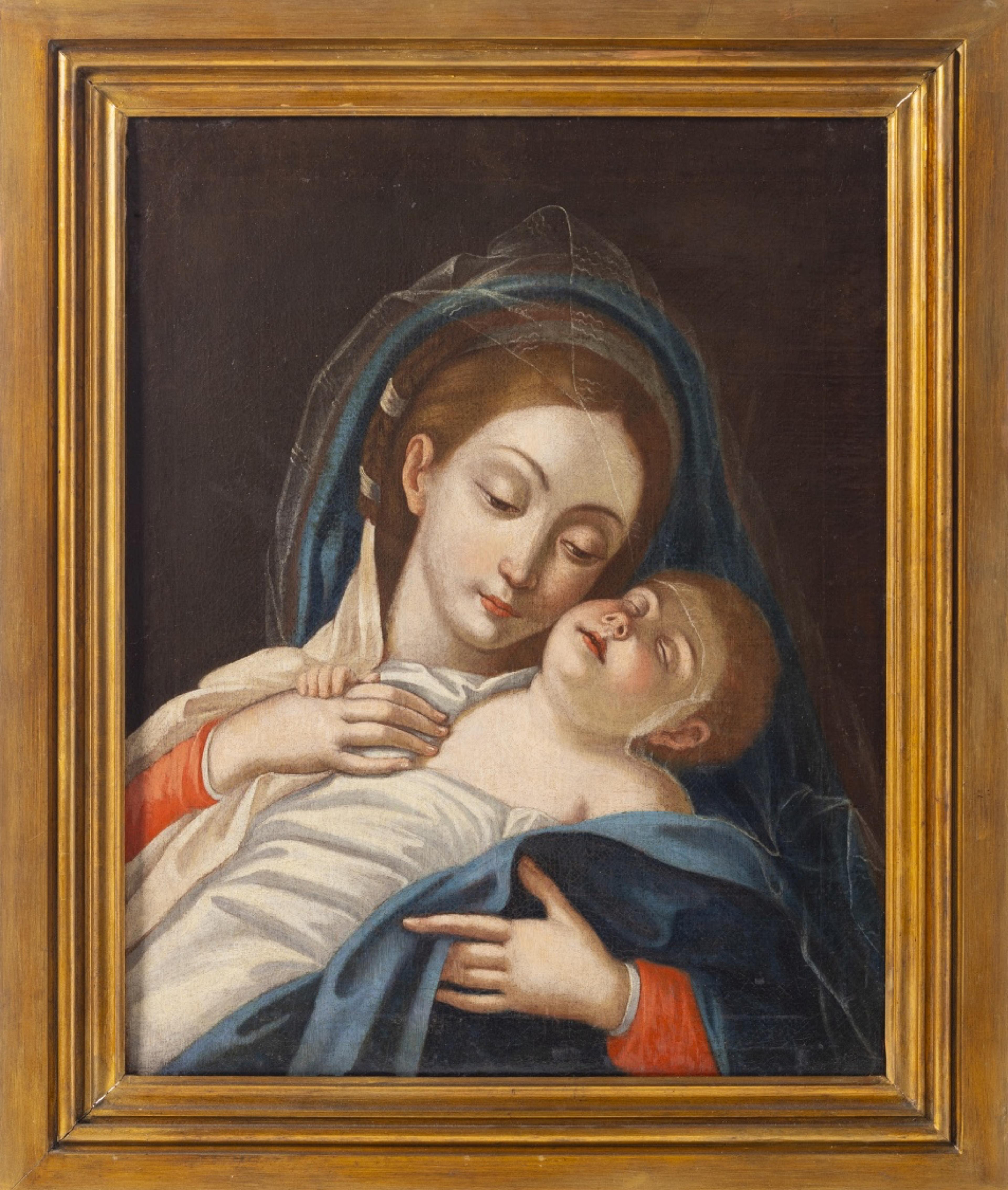 italien « Madonna avec un enfant endormi, disciple de Giovan Battista Salvi Il Sassoferrato  en vente