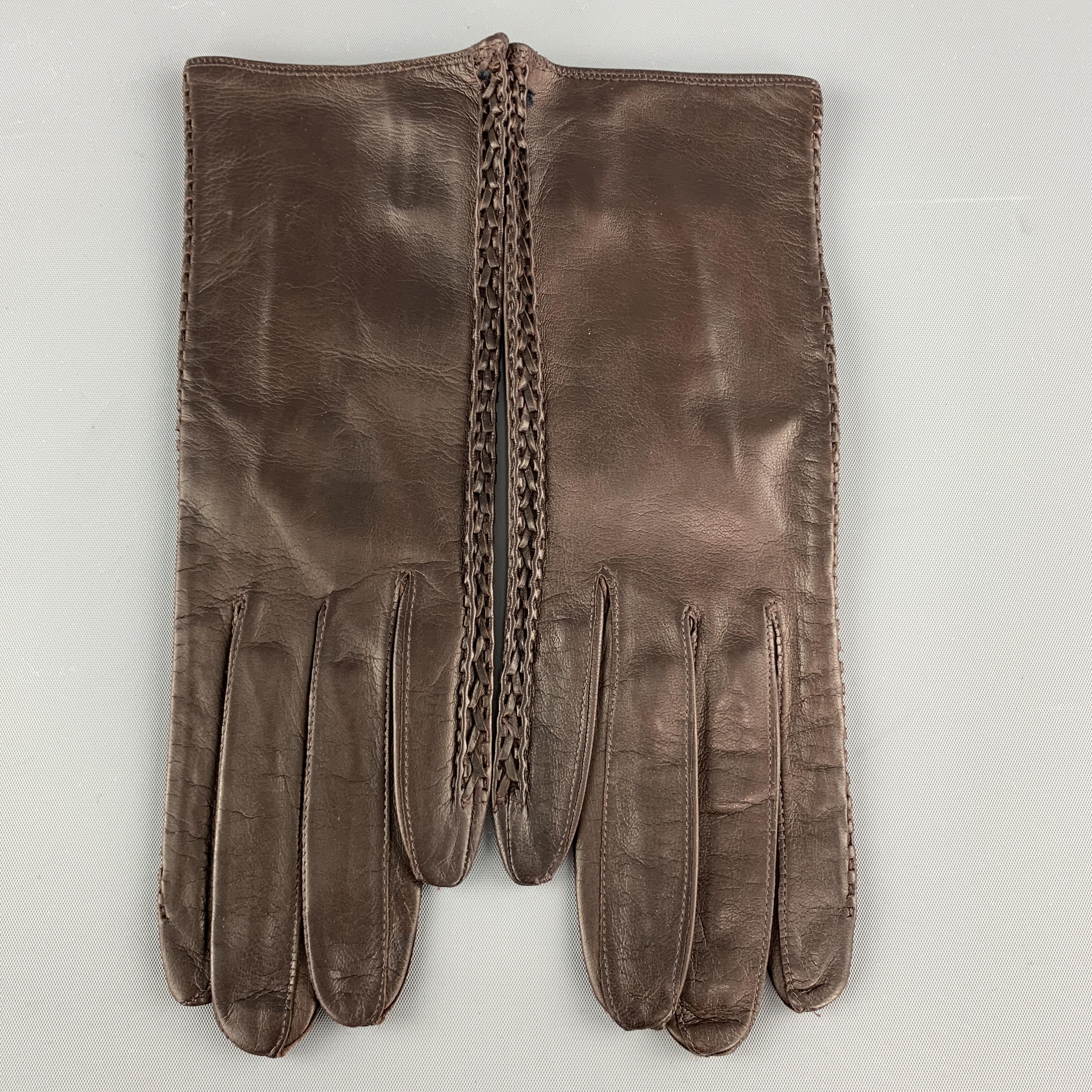 MADOVA Size S Brown Leather Whipstitch Trim Gloves In New Condition In San Francisco, CA