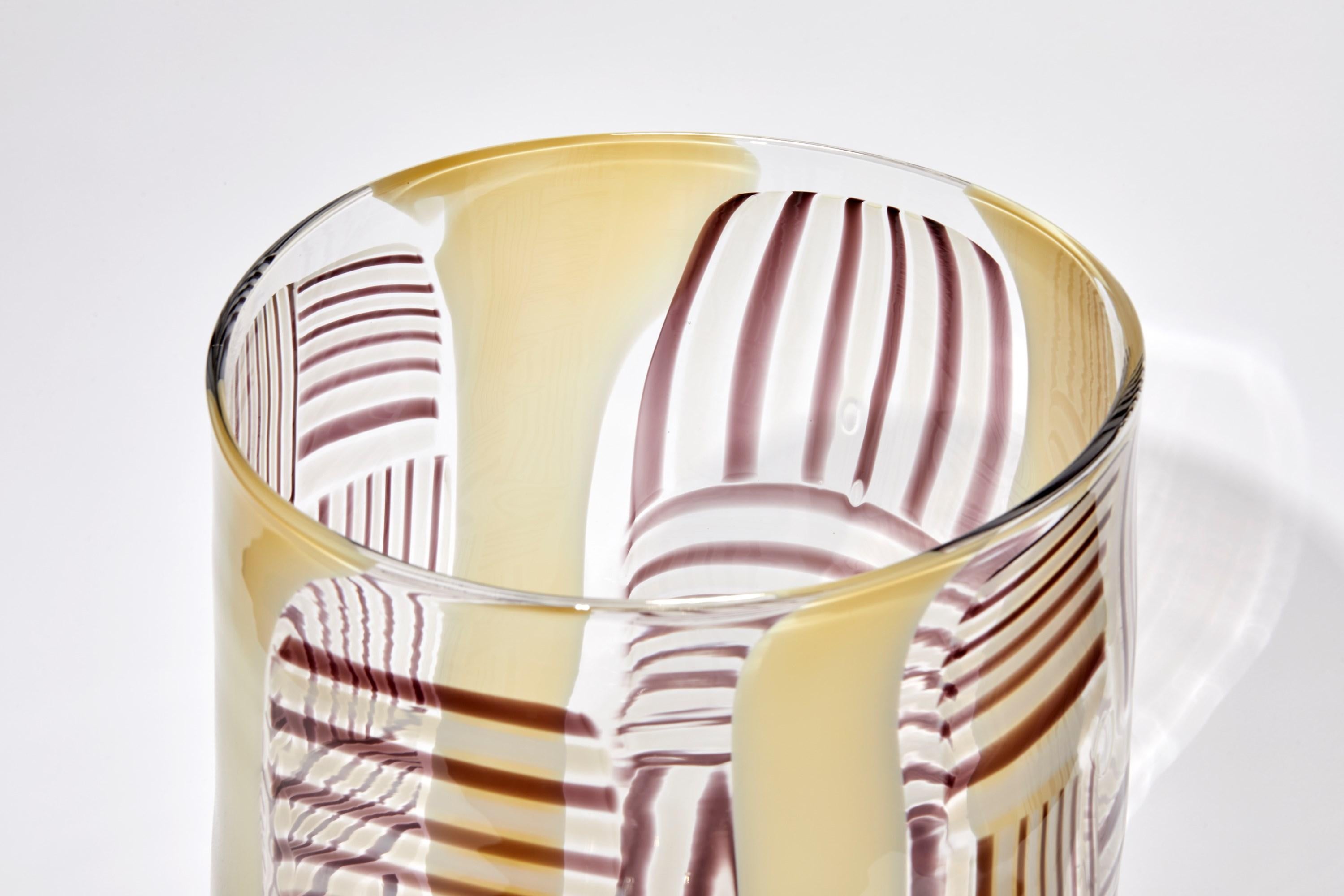 Scandinavian Modern Madras XXII, a clear, ivory & aubergine Glass blown Sculpture by Ann Wåhlström