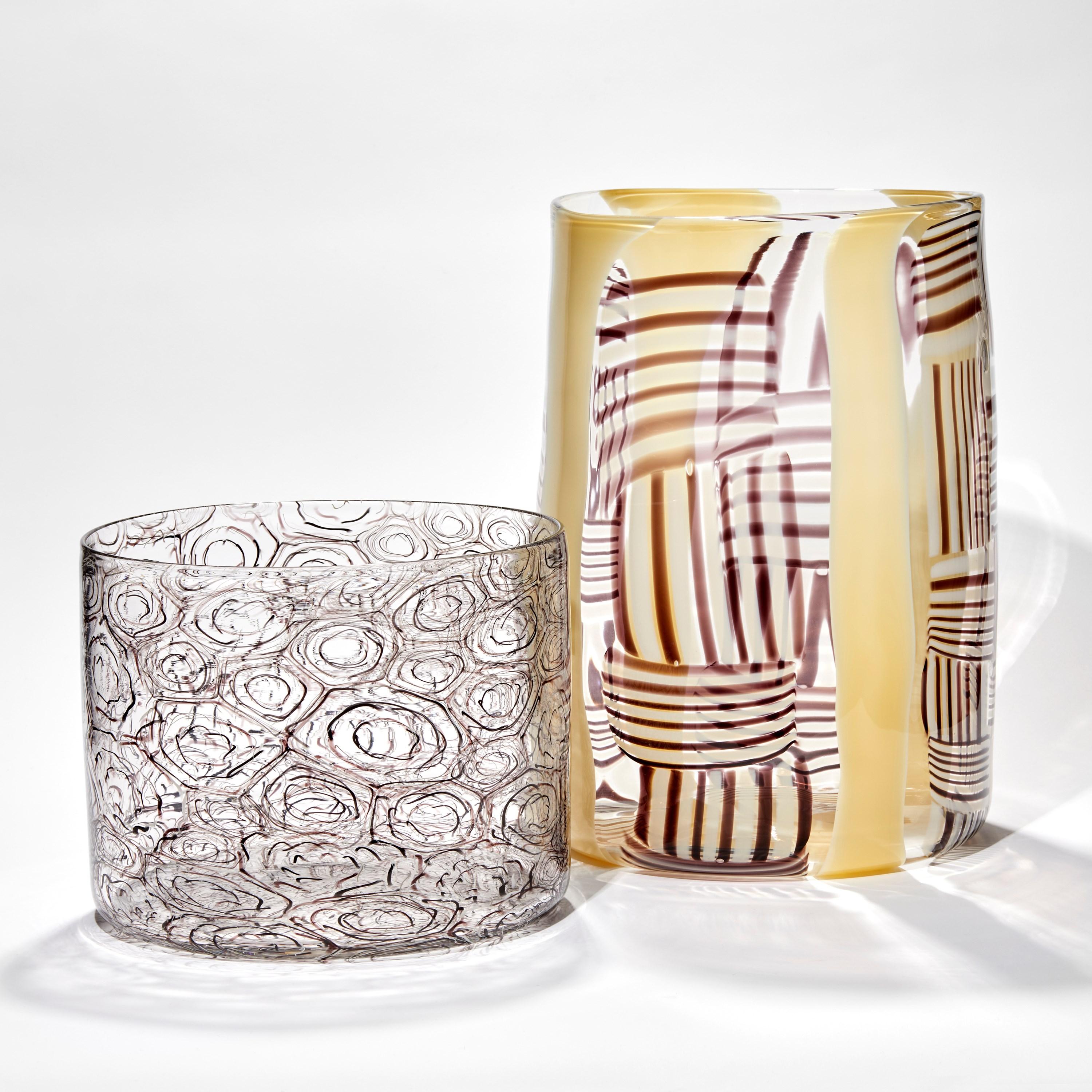 Hand-Crafted Madras XXII, a clear, ivory & aubergine Glass blown Sculpture by Ann Wåhlström For Sale