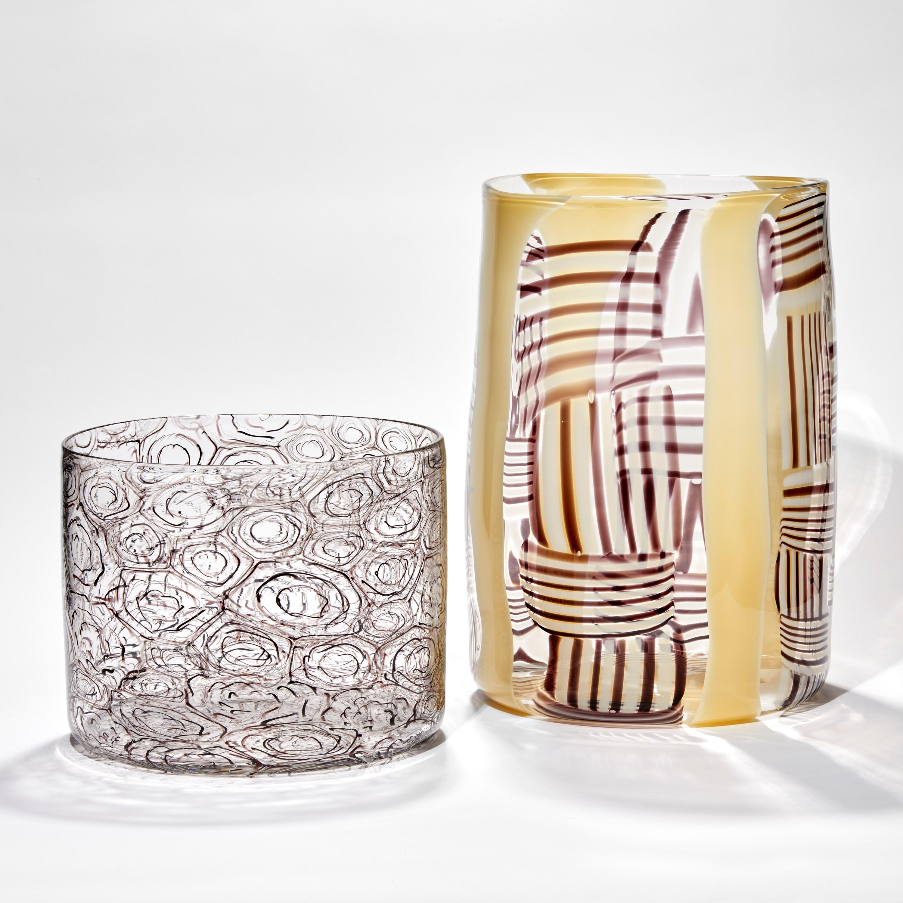 Madras XXII, a clear, ivory & aubergine Glass blown Sculpture by Ann Wåhlström In New Condition In London, GB