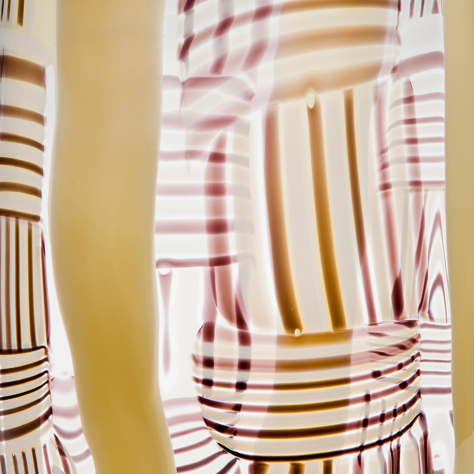 Contemporary Madras XXII, a clear, ivory & aubergine Glass blown Sculpture by Ann Wåhlström