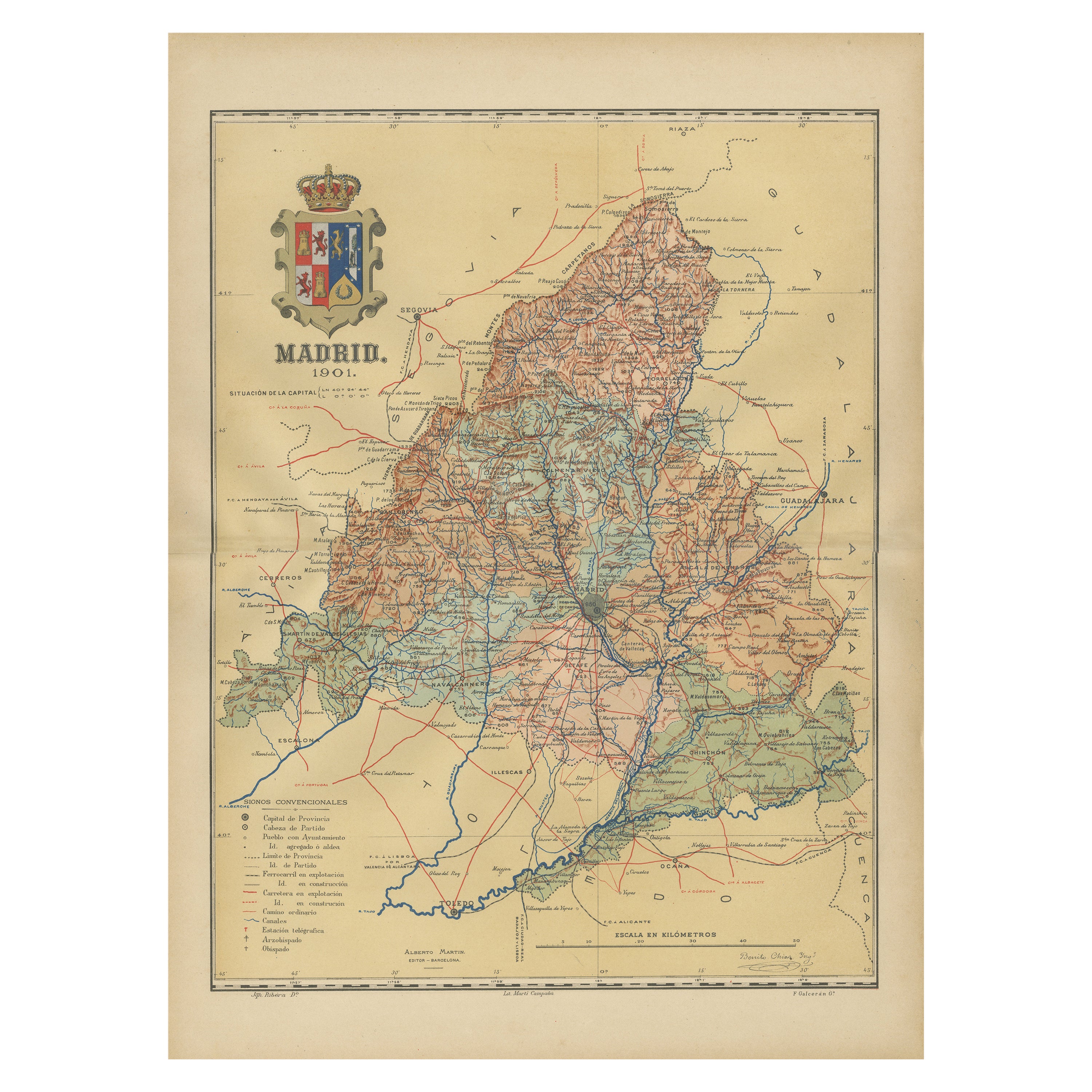 Madrid 1901 : une carte historique de la province capitale d'Espagne