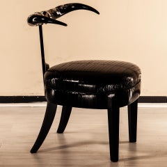 Madrid Occasional or Dining Chair, Brass, Eel Upholstered and Natural Horns