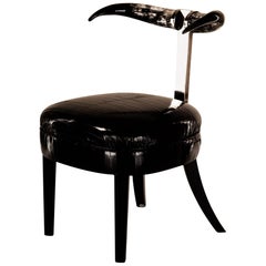 Vintage Madrid Sculptural Dining Chair, Brass, COM/Fabric Upholstered Natural Horns