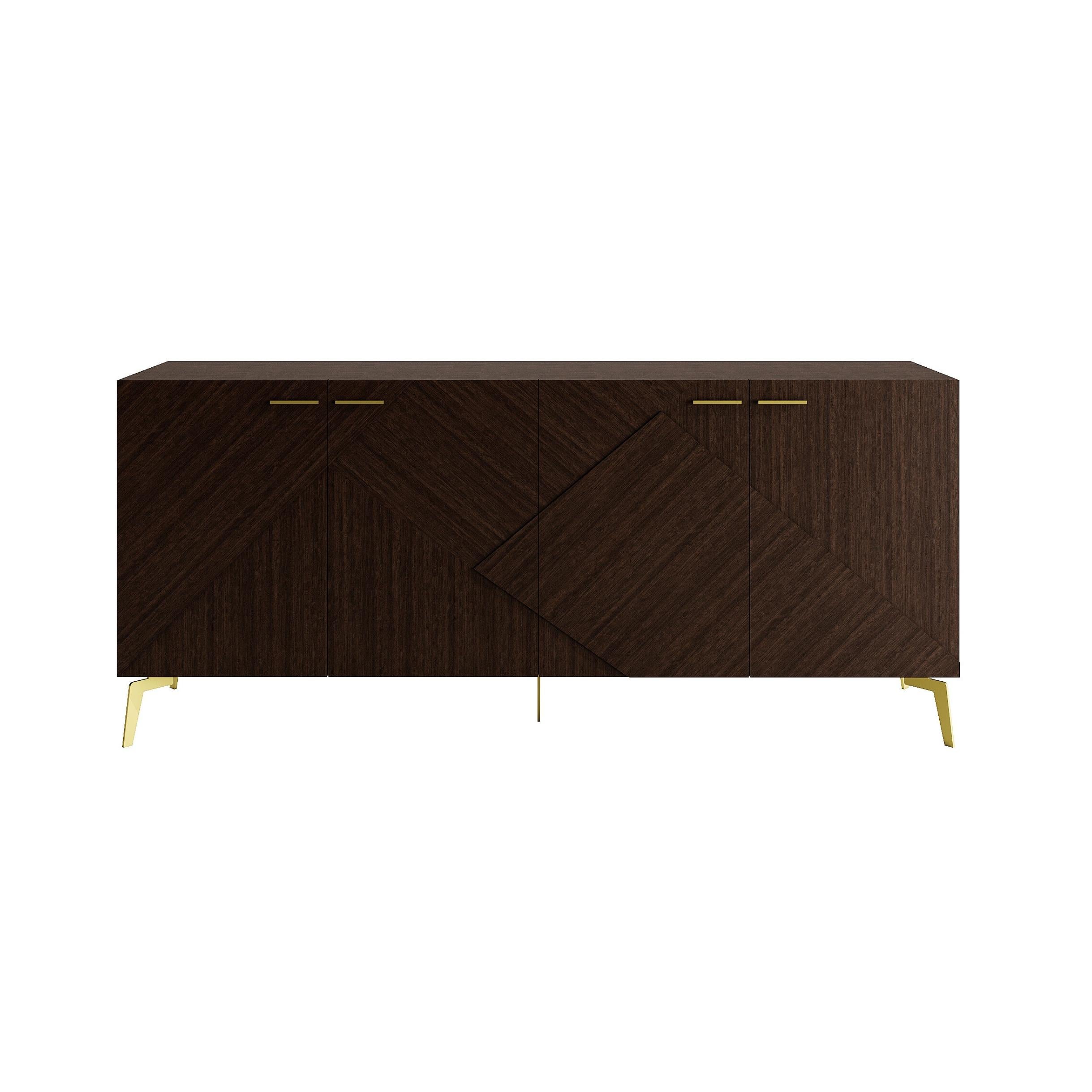 Moderne Madrid Sideboard in Veneered Wood with Metal Base, Modern Luxury Credenza en vente