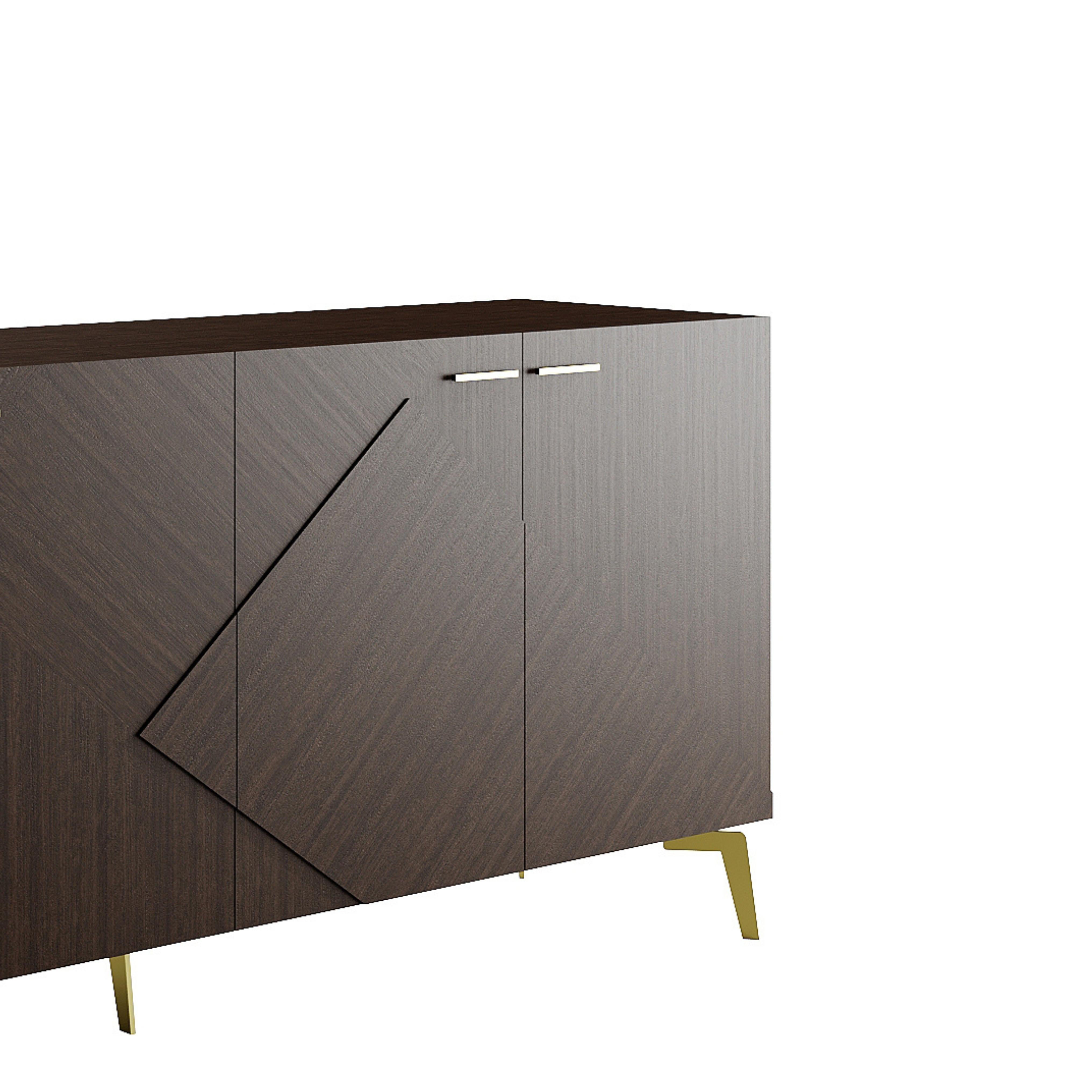 Portugais Madrid Sideboard in Veneered Wood with Metal Base, Modern Luxury Credenza en vente