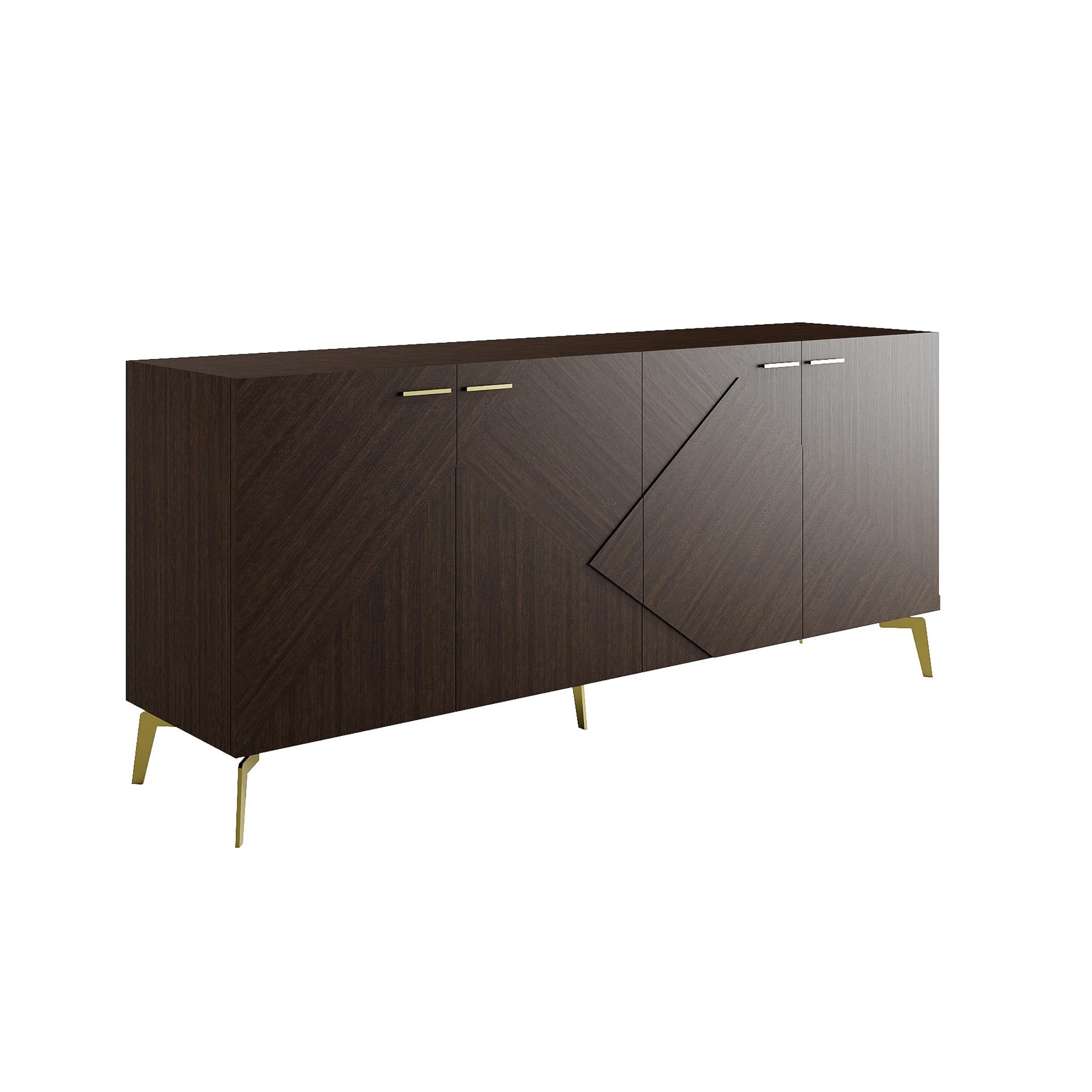 Madrid Sideboard in Veneered Wood with Metal Base, Modern Luxury Credenza Neuf - En vente à Frazão, Porto