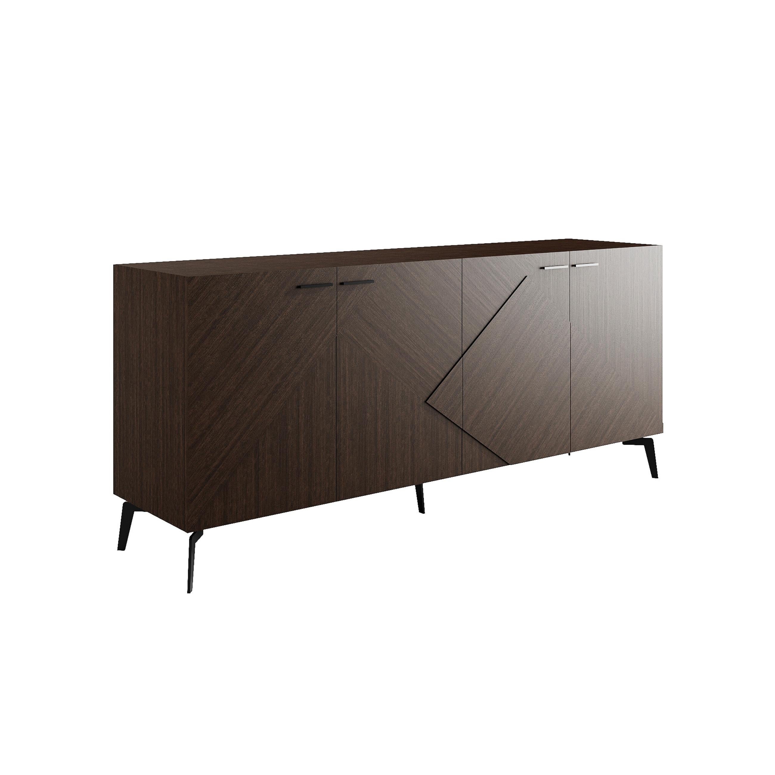 XXIe siècle et contemporain Madrid Sideboard in Veneered Wood with Metal Base, Modern Luxury Credenza en vente