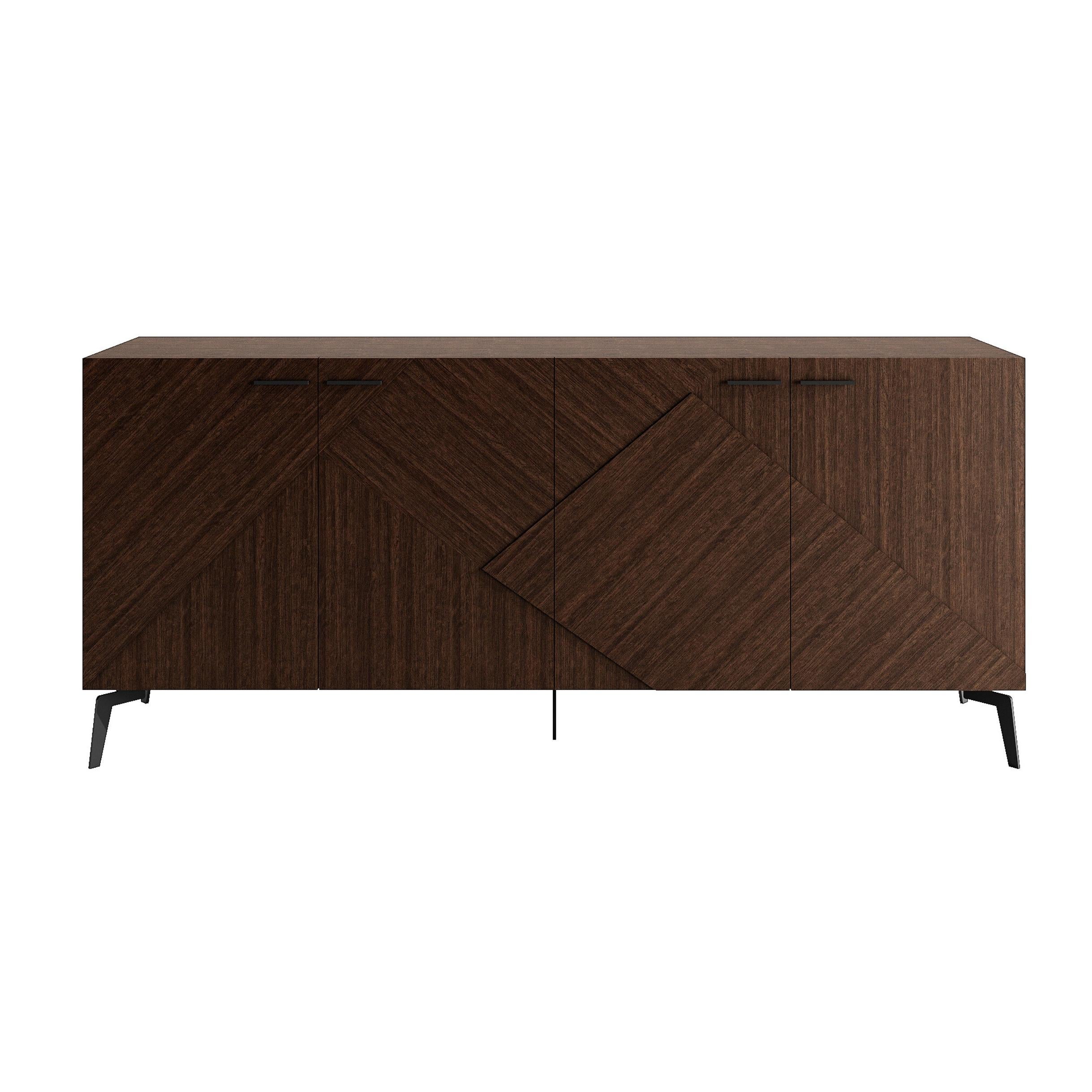 Métal Madrid Sideboard in Veneered Wood with Metal Base, Modern Luxury Credenza en vente
