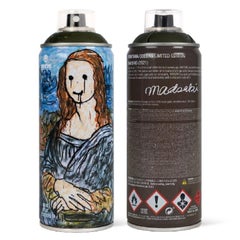 Madsaki Mona Lisa Graffiti Spray Can with Signed Wooden Display Case Street Art