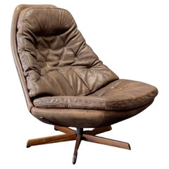 Madsen and Schubell Brown Leather Swivel Chair