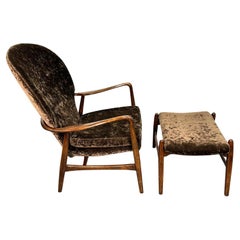 Sedia da salotto e ottomana in noce di Madsen & Schubell, Danimarca, anni '50