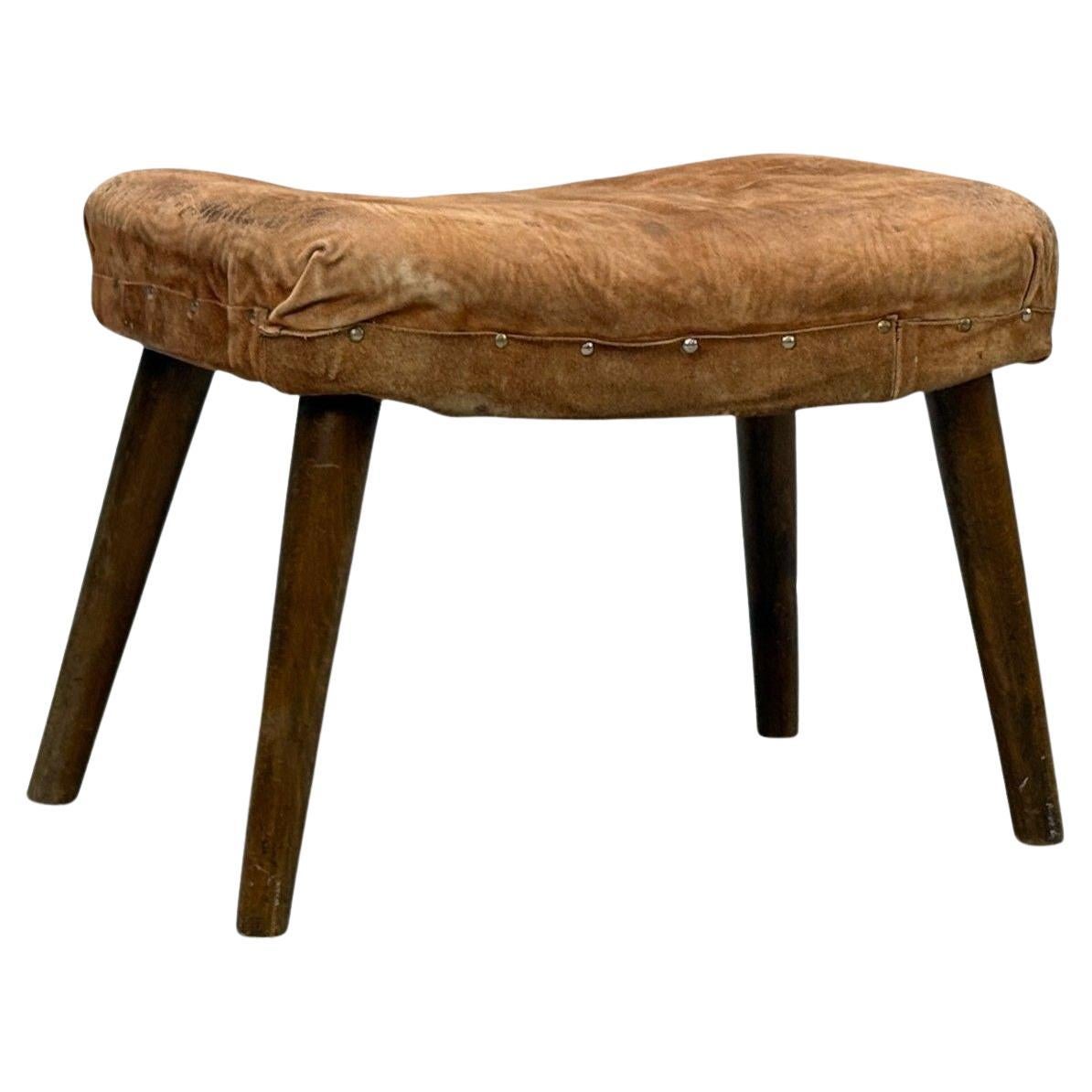 Madsen and Schubell, Ottoman, Beech, Suede, Sweden, 1940s For Sale